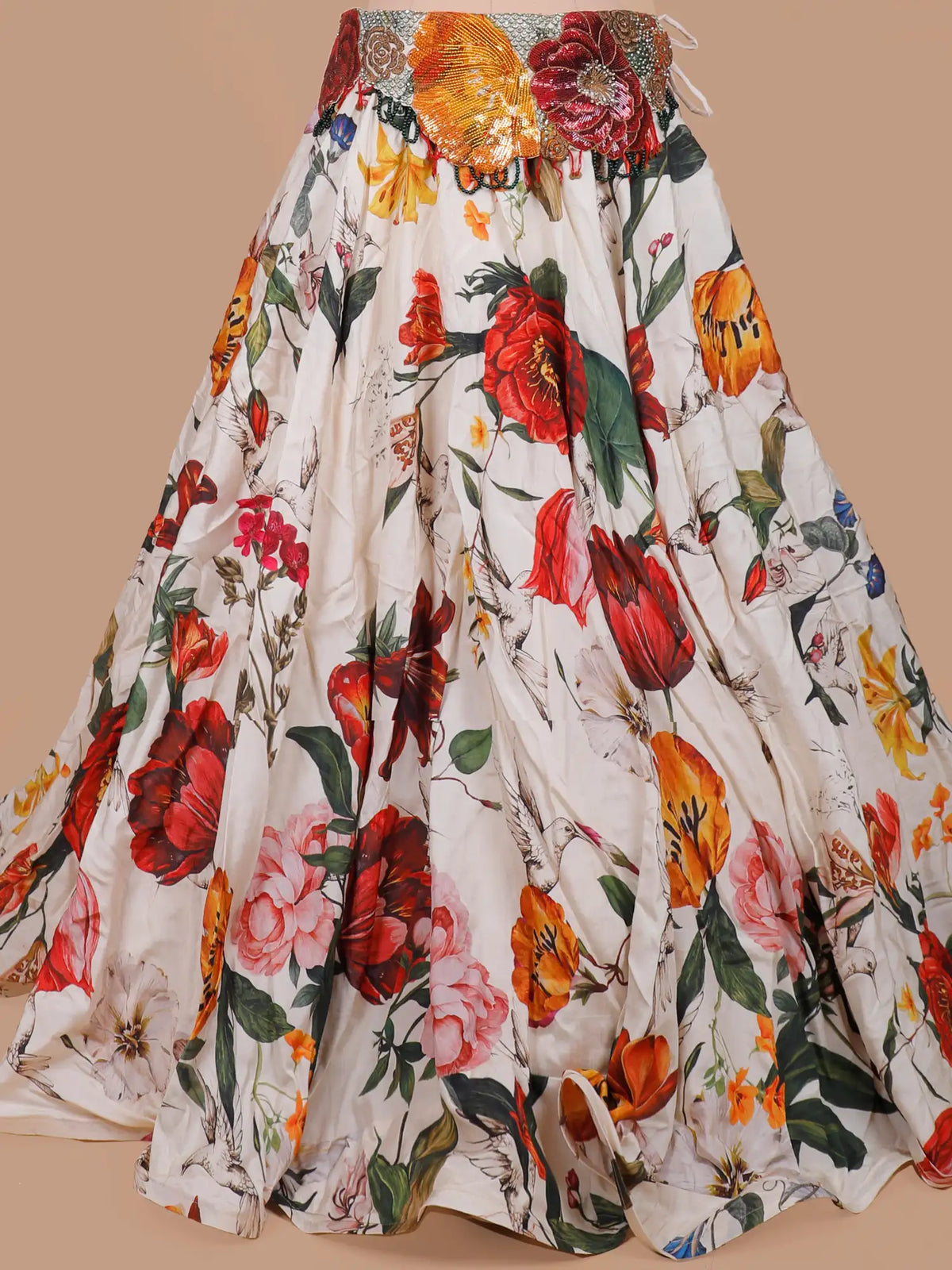 Luxury Multicolor Floral Silk Lehenga with Beaded Jacket
