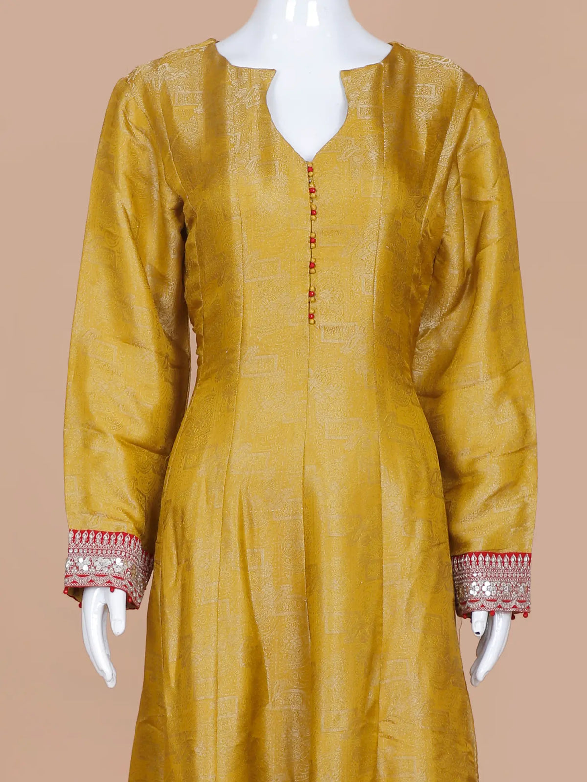 Dress Up In Mustard Yellow Banarasi Silk Anarkali Gown Featuring Sequin Work