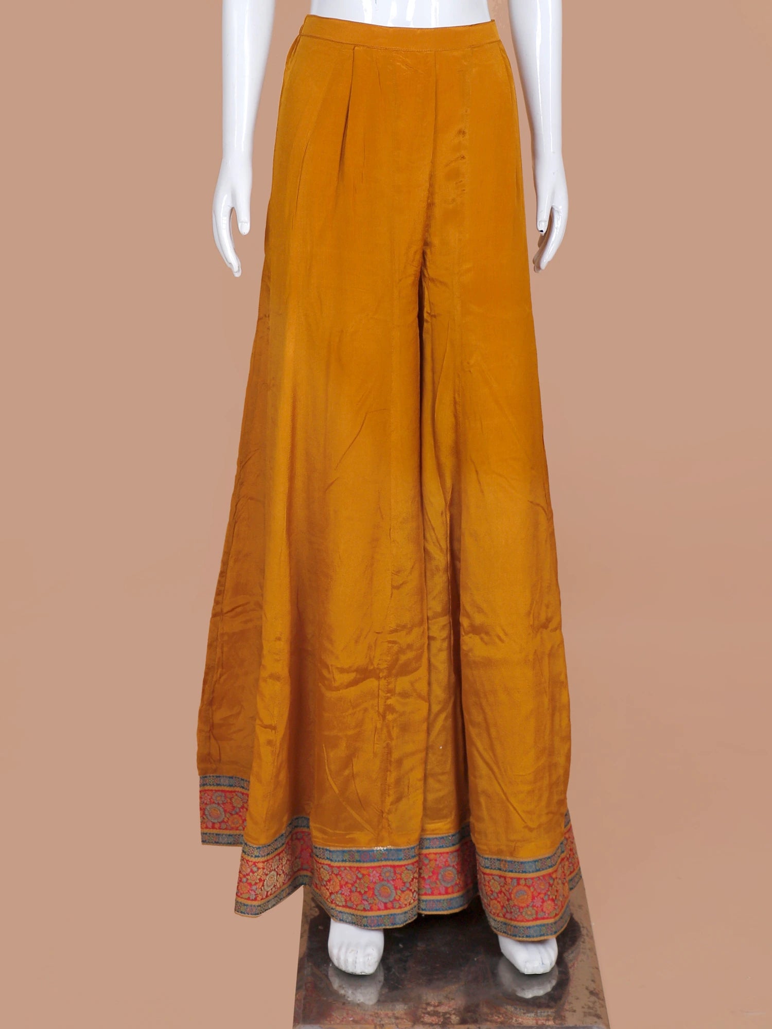Mustard Yellow Silk Indo Western Palazzo Suit Featuring Long Shrug