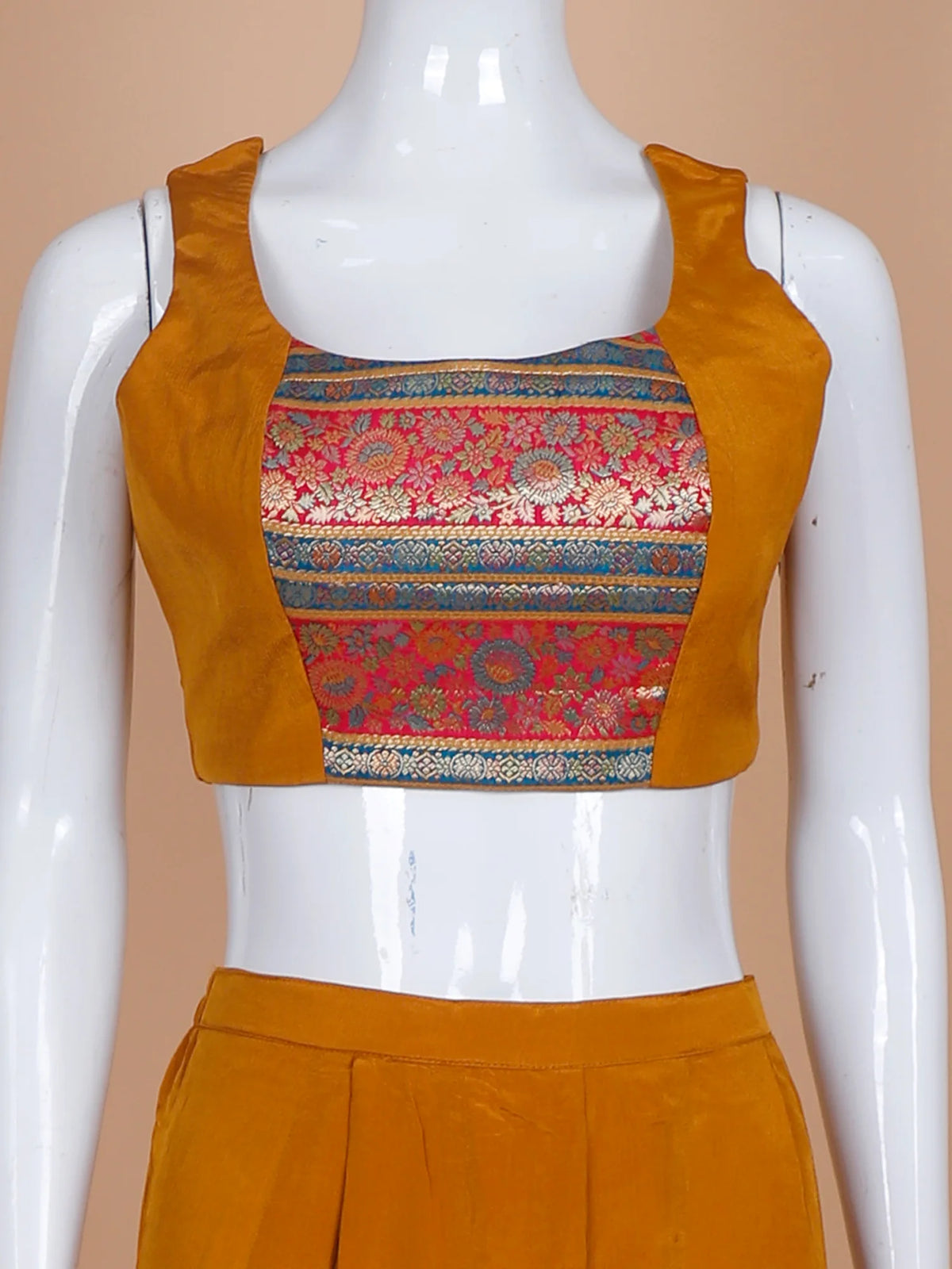 Mustard Yellow Silk Indo Western Palazzo Suit Featuring Long Shrug