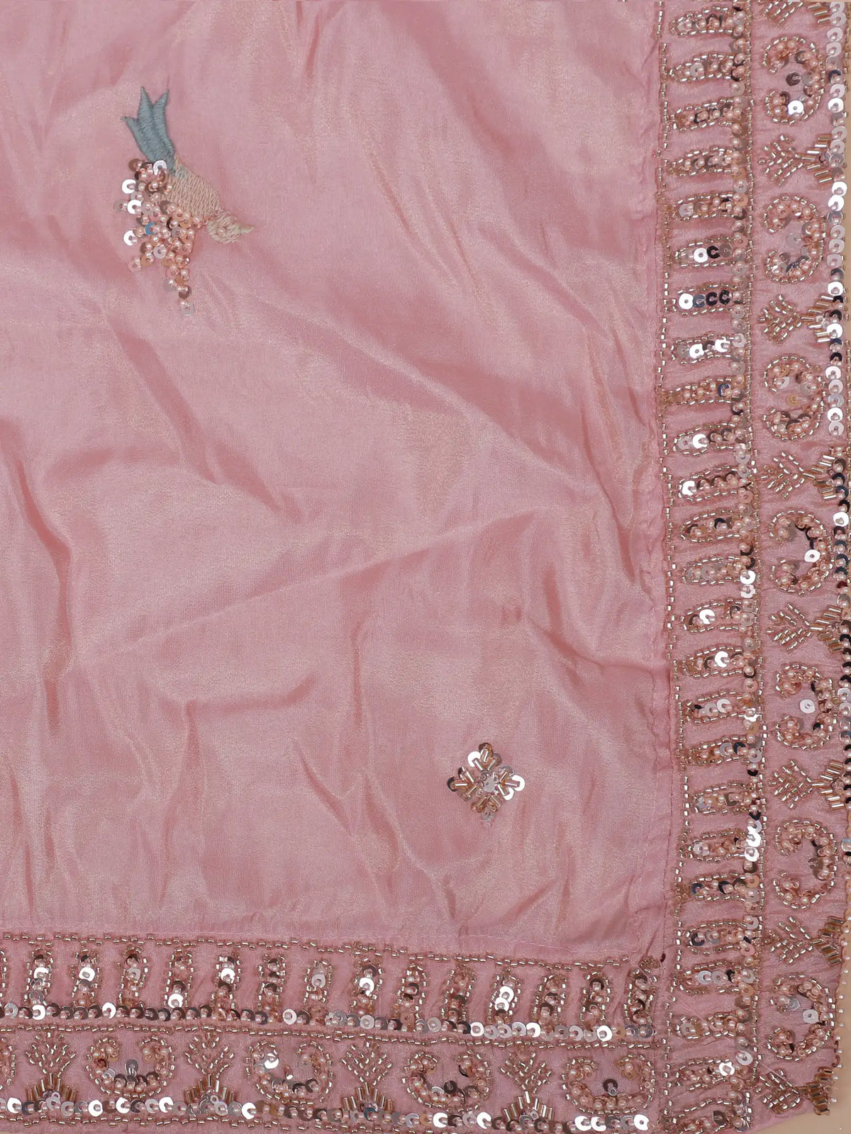 Enchanting Pink Shimmer Silk Lehenga Choli Featuring Peacock And Tree Detailing