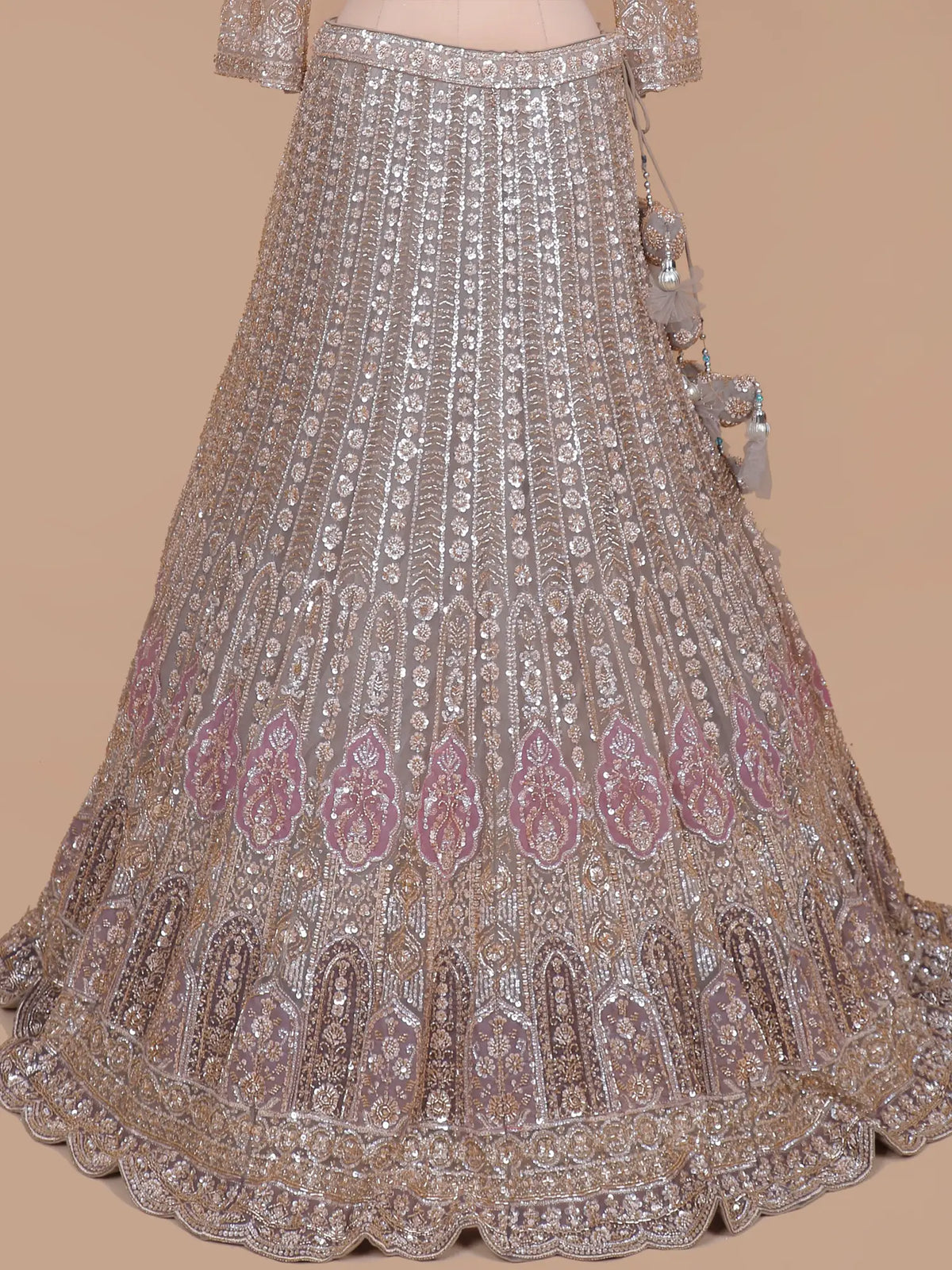 Chickoo Net Couture Lehenga Choli with Applique Embellishment