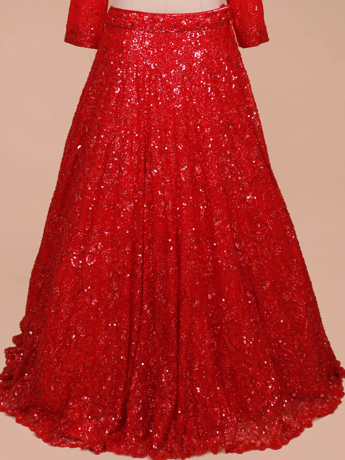 Red Net Glamour Designer Lehenga With Intricate Beads Sequin Embellishment