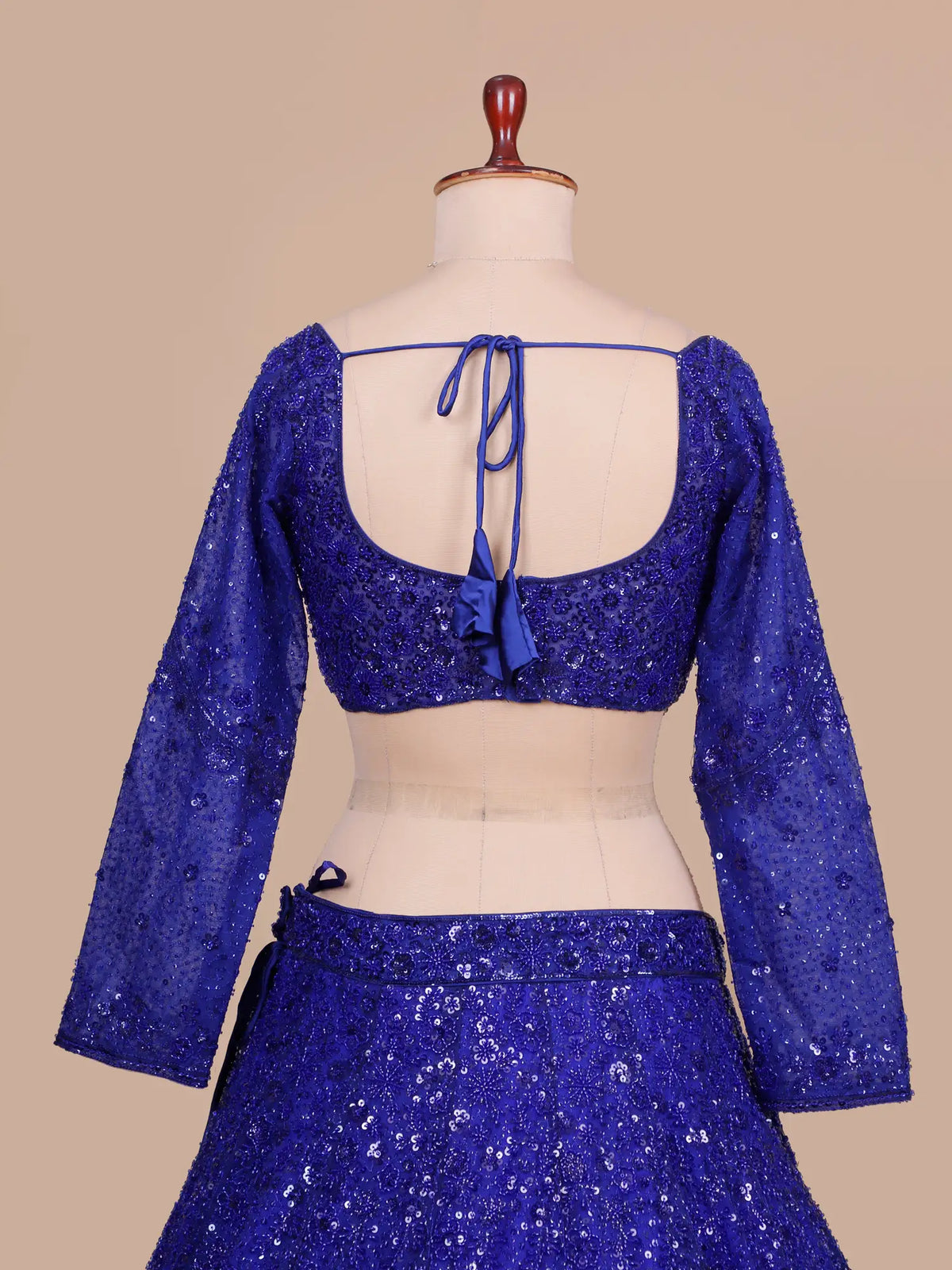 Get Royal Blue Net Designer Ready Made Lehenga with Beads Sequin Work