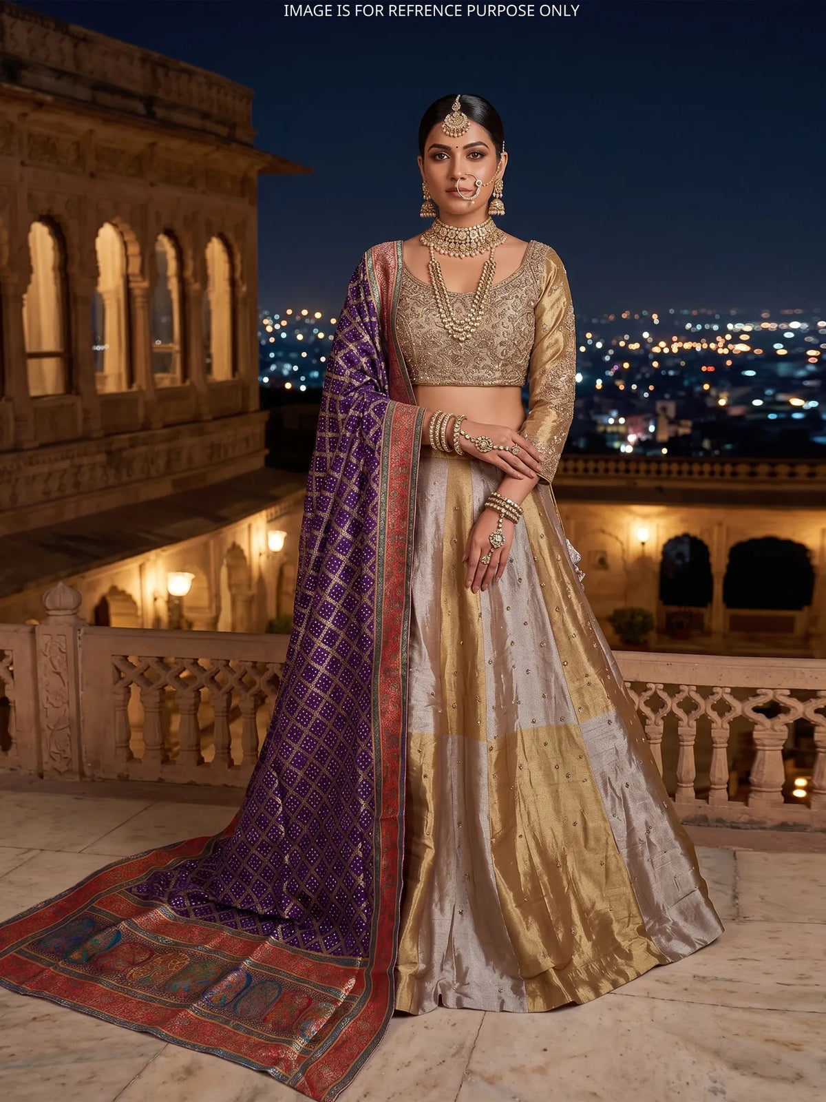 New Arrival Dual Tone Tissue Lehenga Choli With Zardosi And Diamond Work