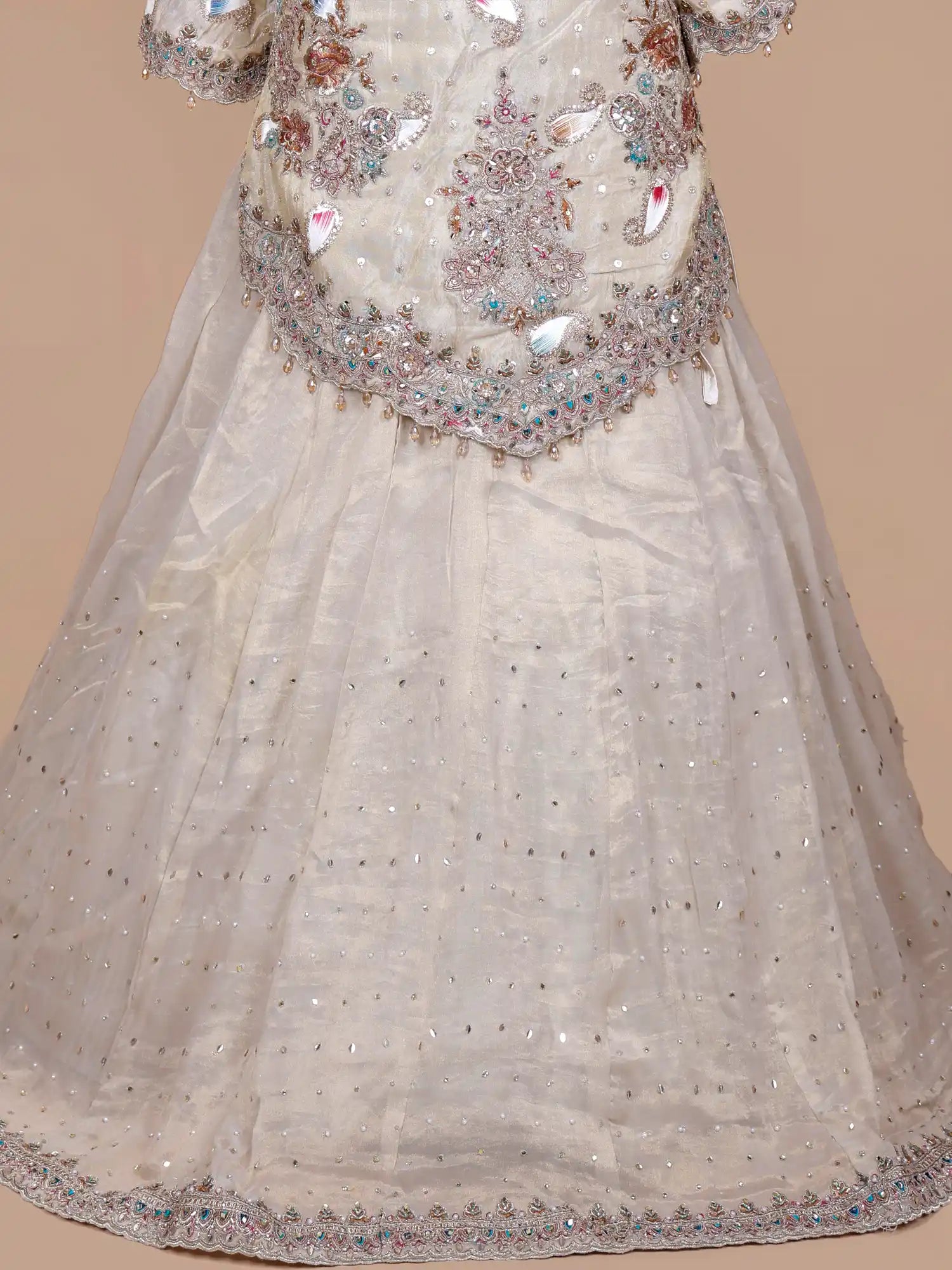 Traditional Indian Off White Peplum Lehenga With Luxury Work
