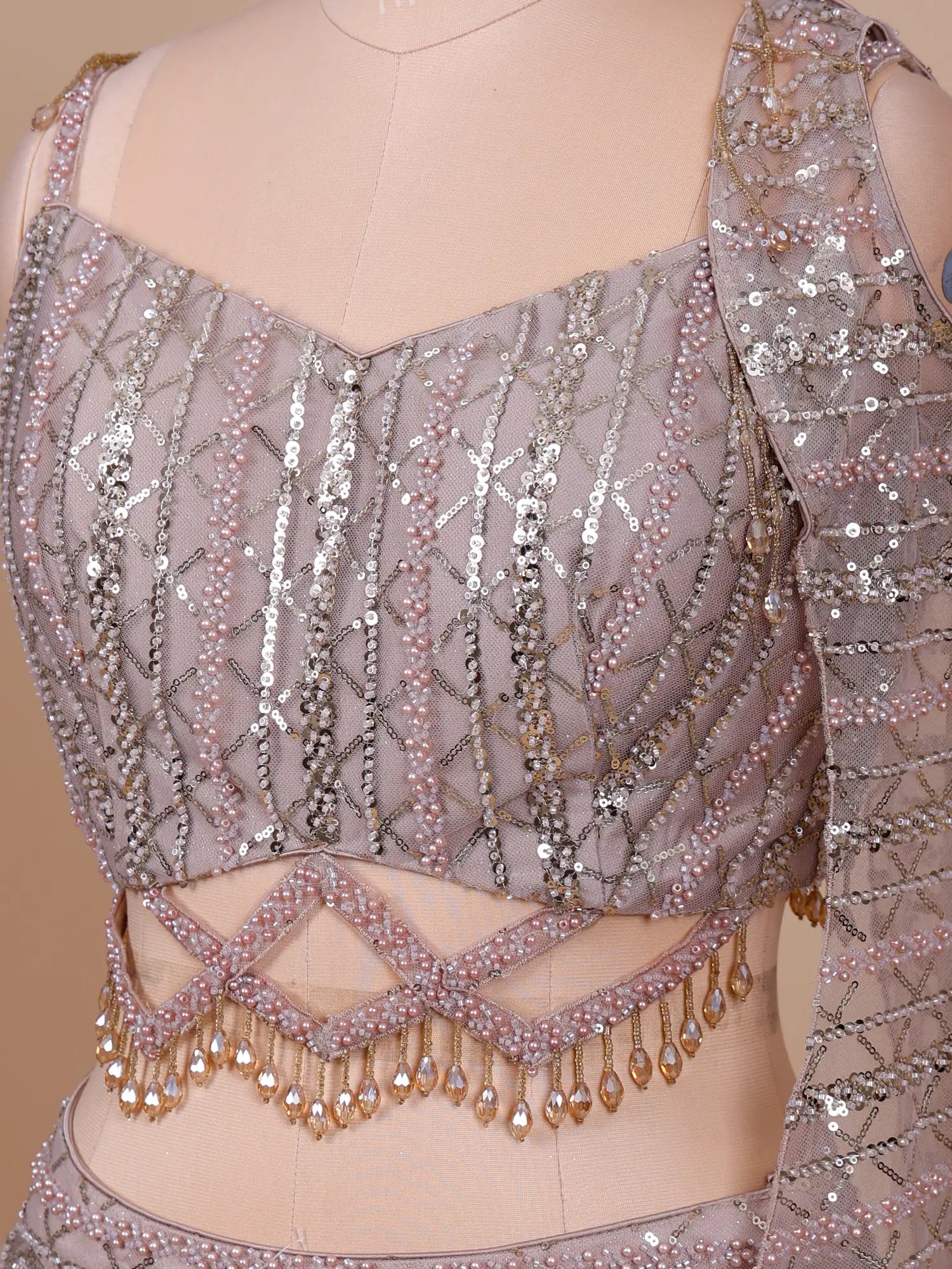 Shop Stylish Onion Pink Fish Cut Lehenga with Beads Work for Wedding Wear
