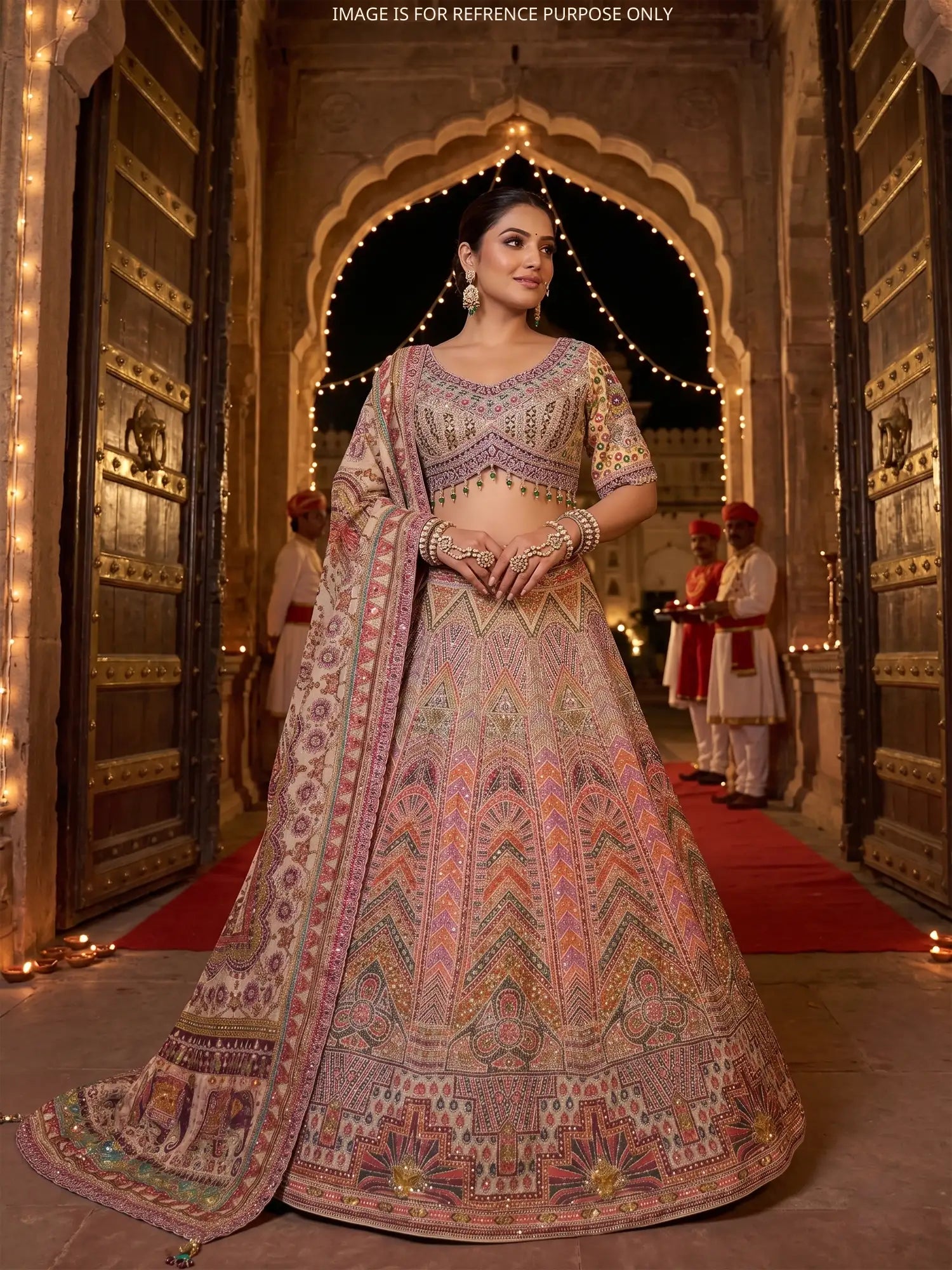 New Designer Festive Multi Color Silk Lehenga With Mirror Work
