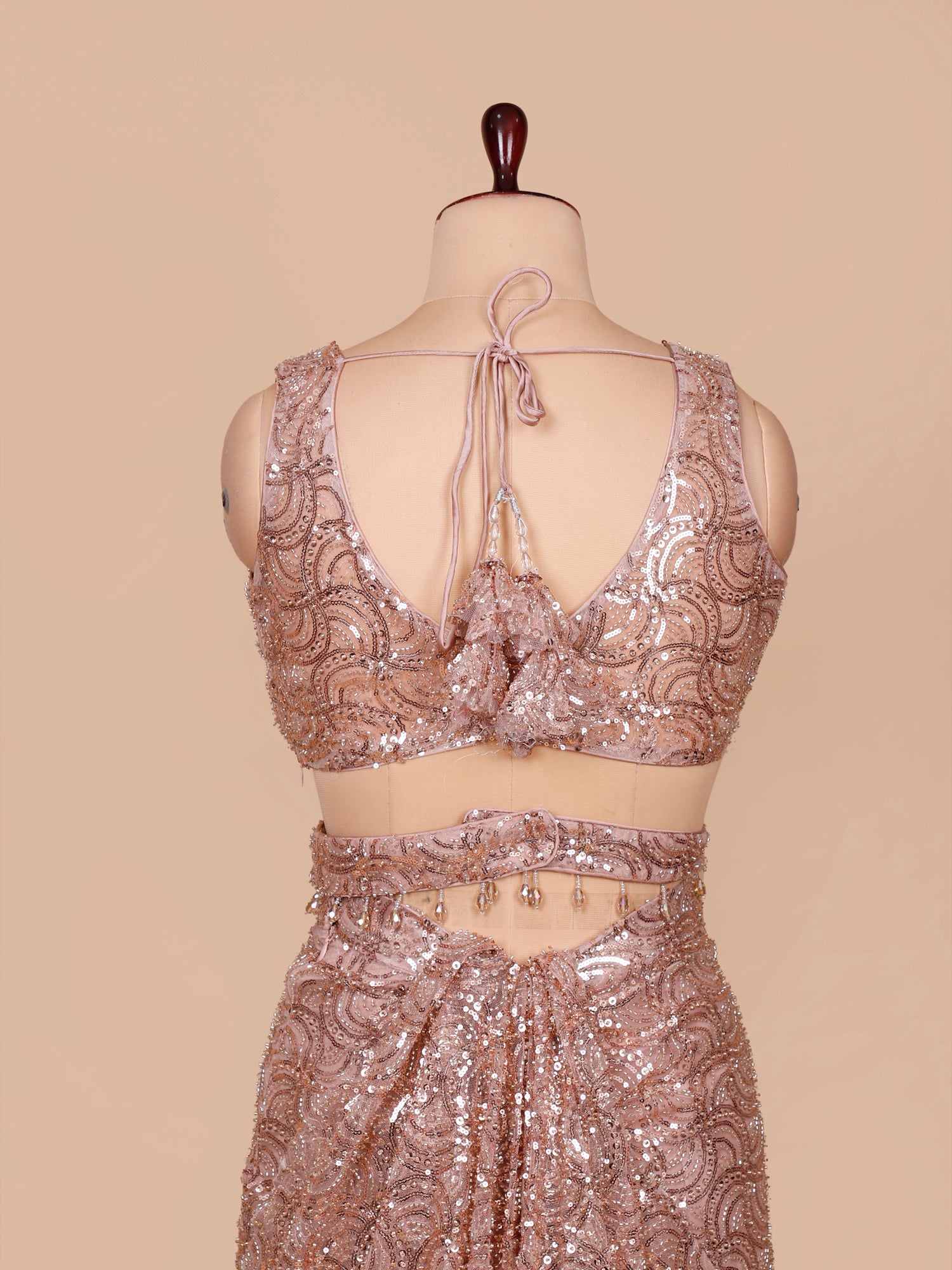 Rose Gold Luminara Handcrafted Net Saree