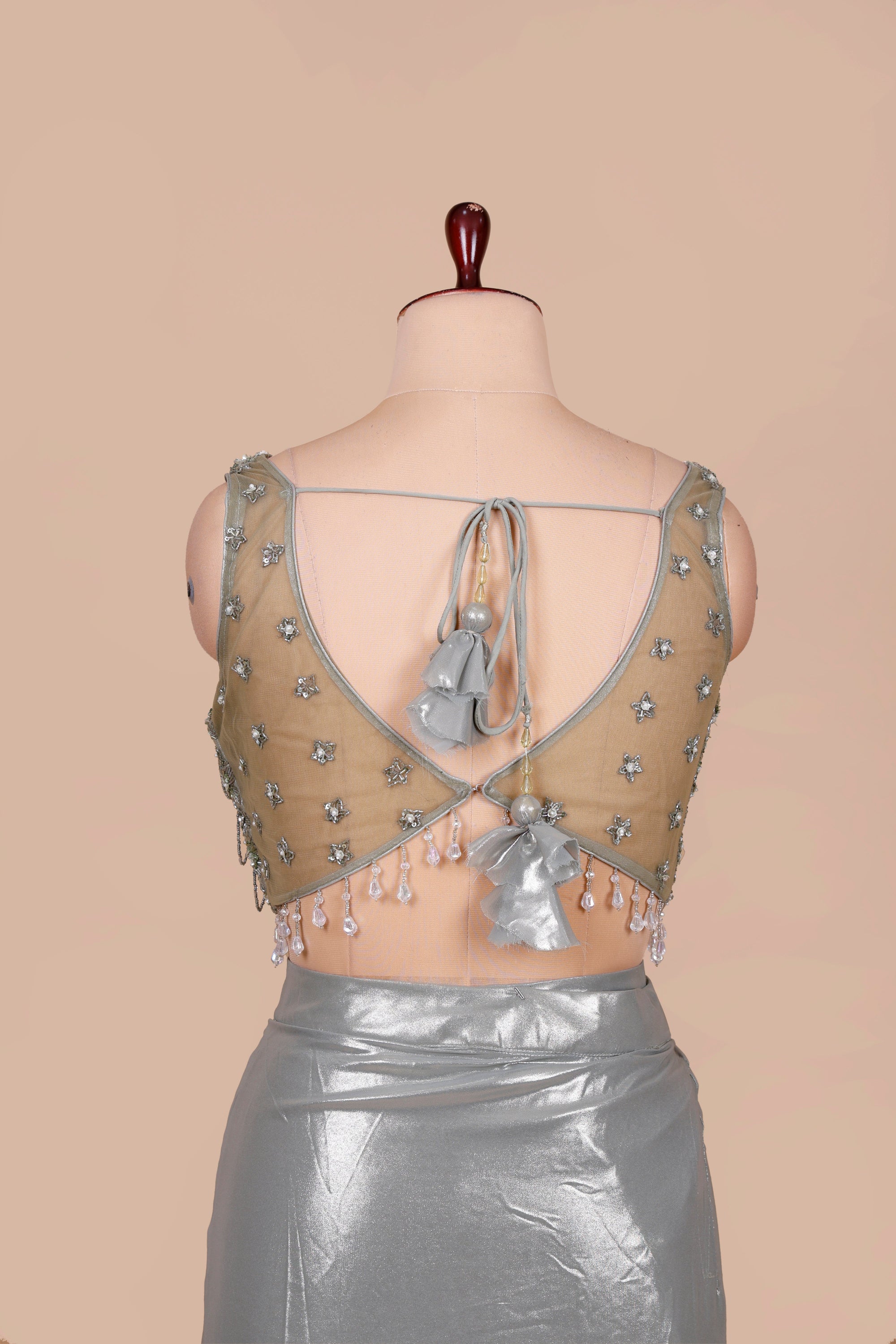 Silver Drape Luxe Tassel Handwork Saree