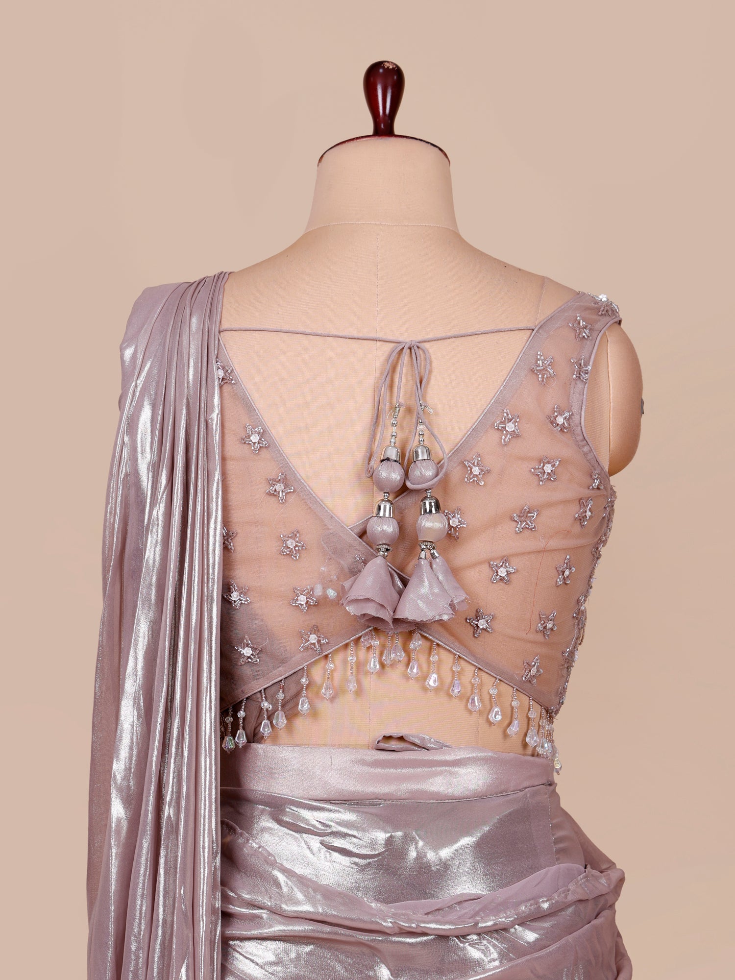 Onion Glow Tassel-Embellished Saree