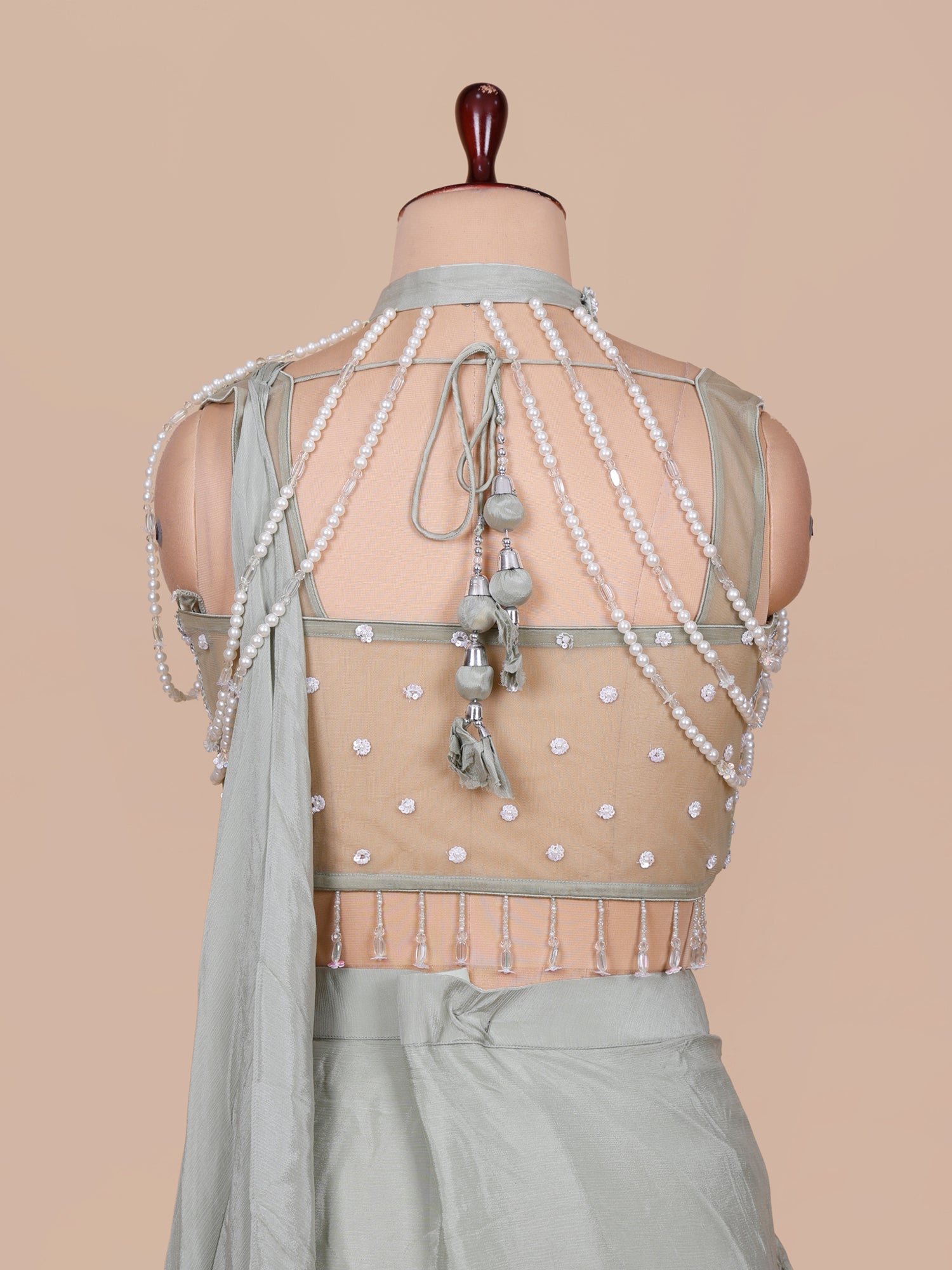 Ash Elegance Moti Handcrafted Chinon Saree