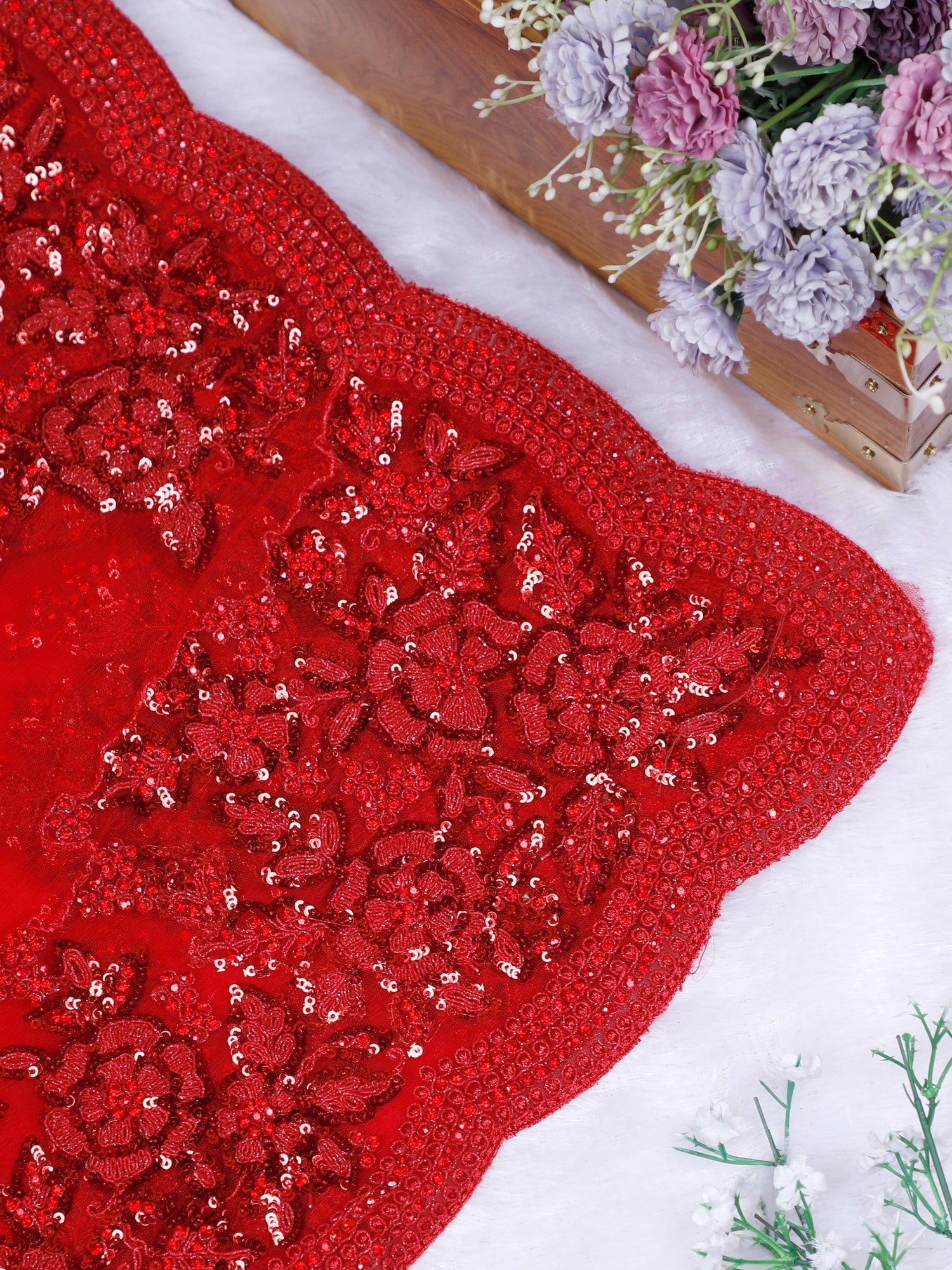 Red Noor-e-Almas Net Saree