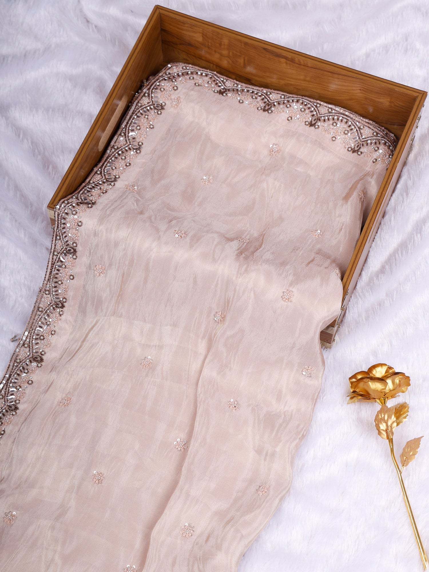 Cream Pearl Whisper Crepe Silk Saree