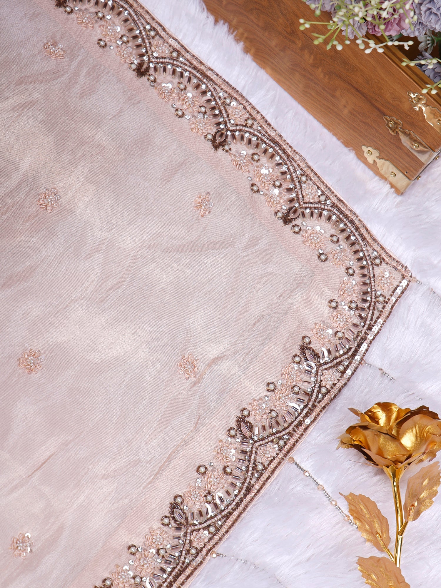 Cream Pearl Whisper Crepe Silk Saree