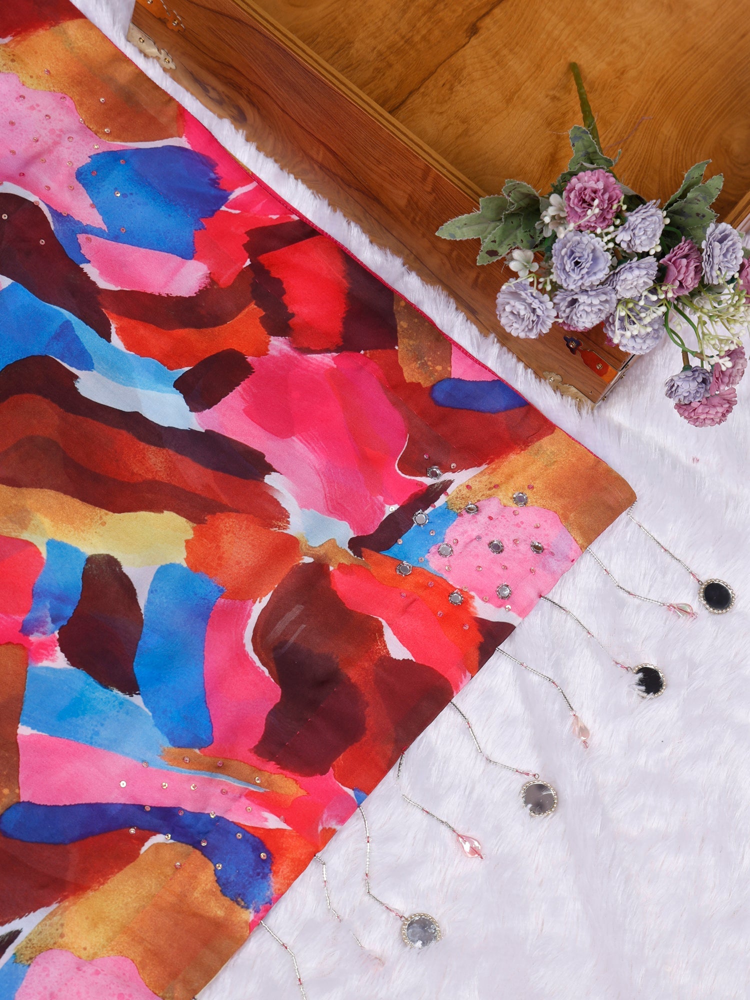 Multi Zehraani Mirror Crepe Drape