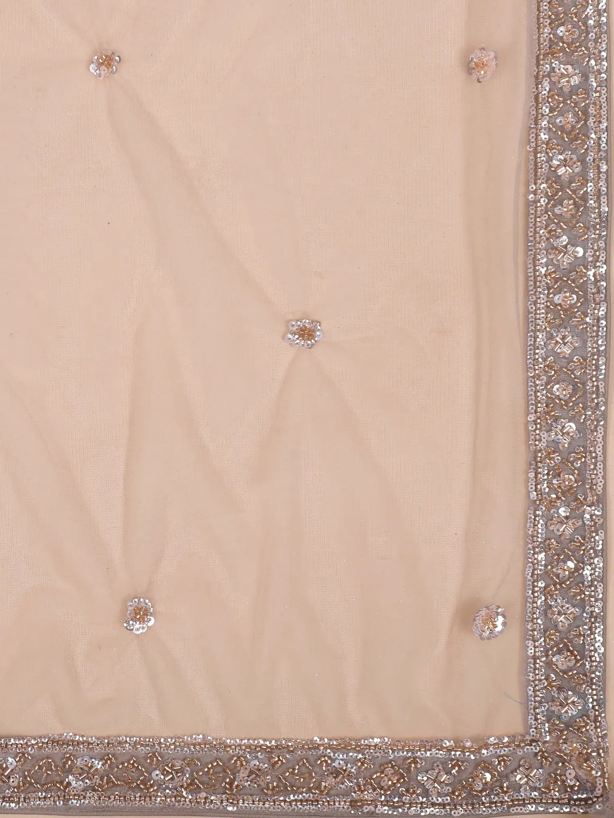 Chickoo Net Couture Lehenga Choli with Applique Embellishment