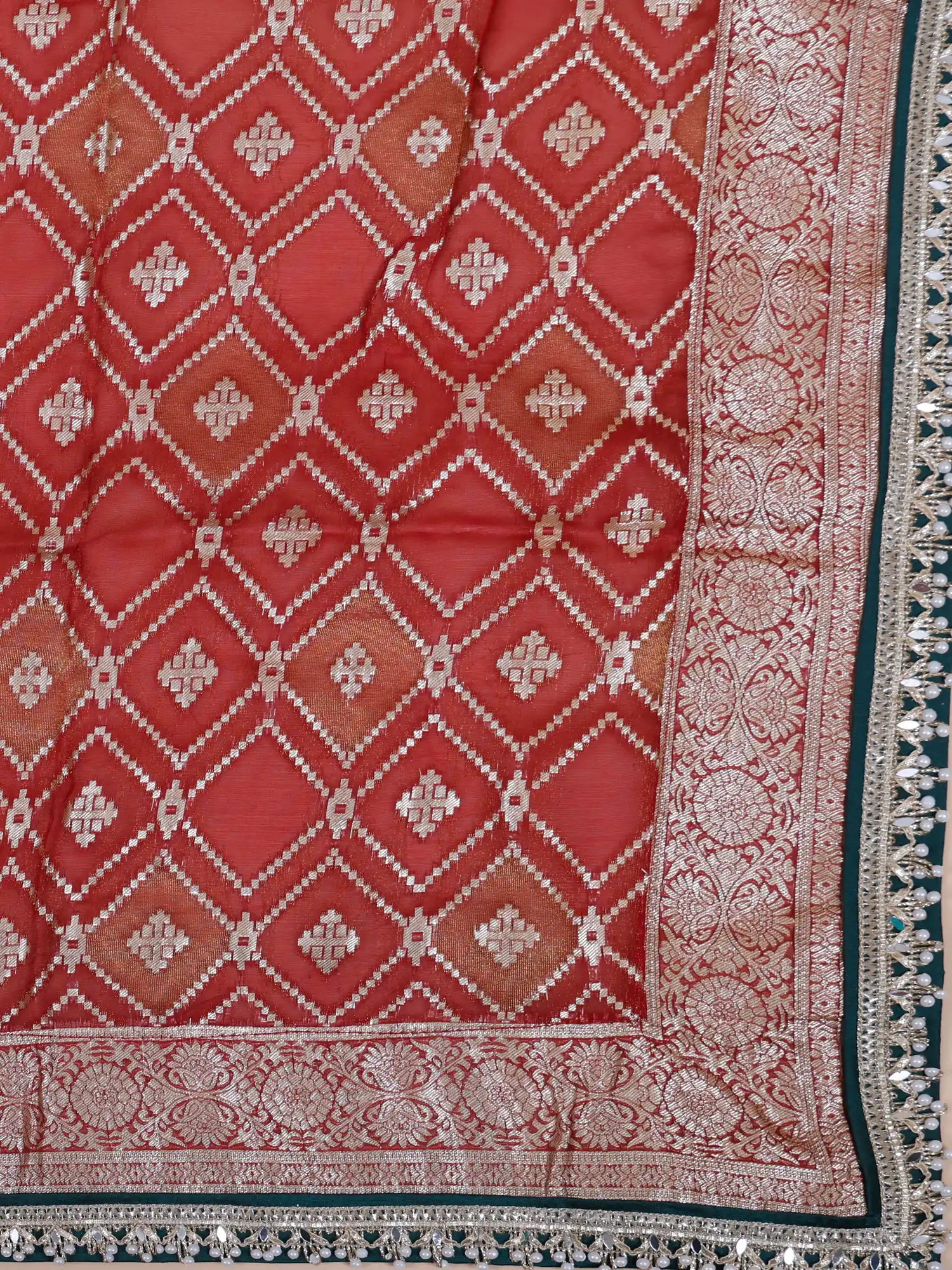 Luxury Off White Banarasi Silk Anarkali Gown Stone Work