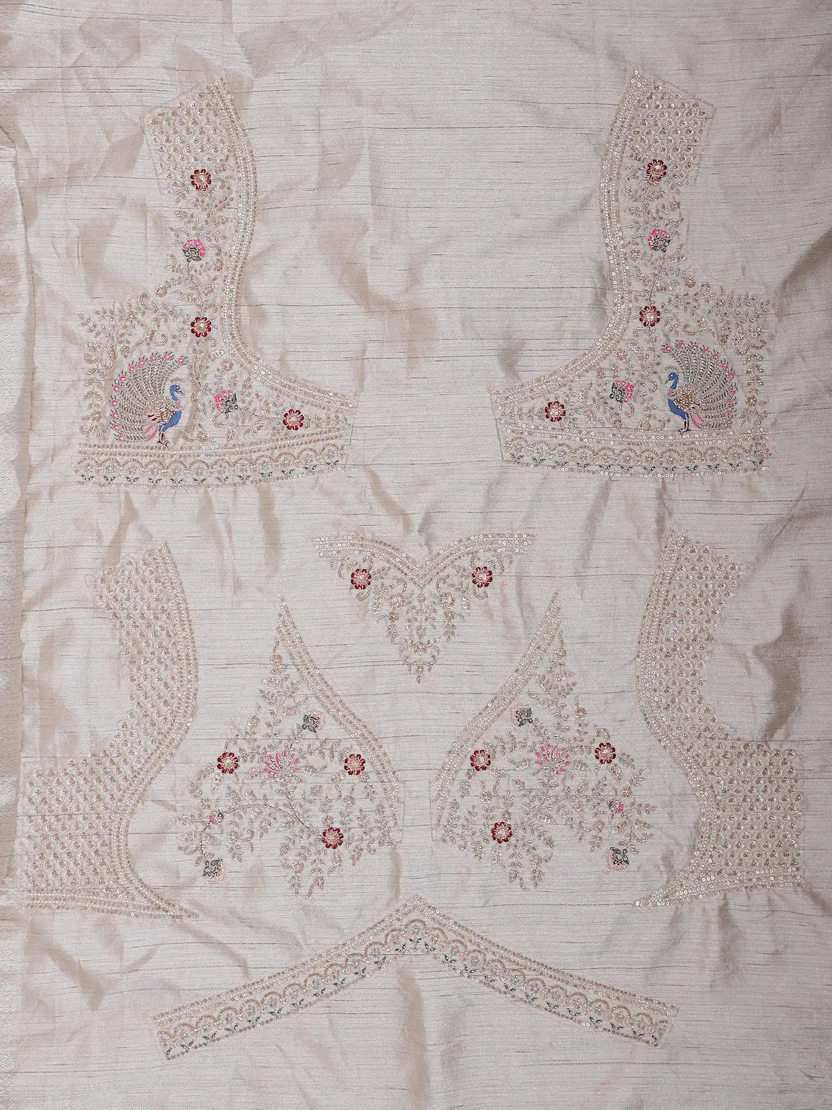 Grand Off White Silk Lehenga with Royal Arches and Peacock Embroidery