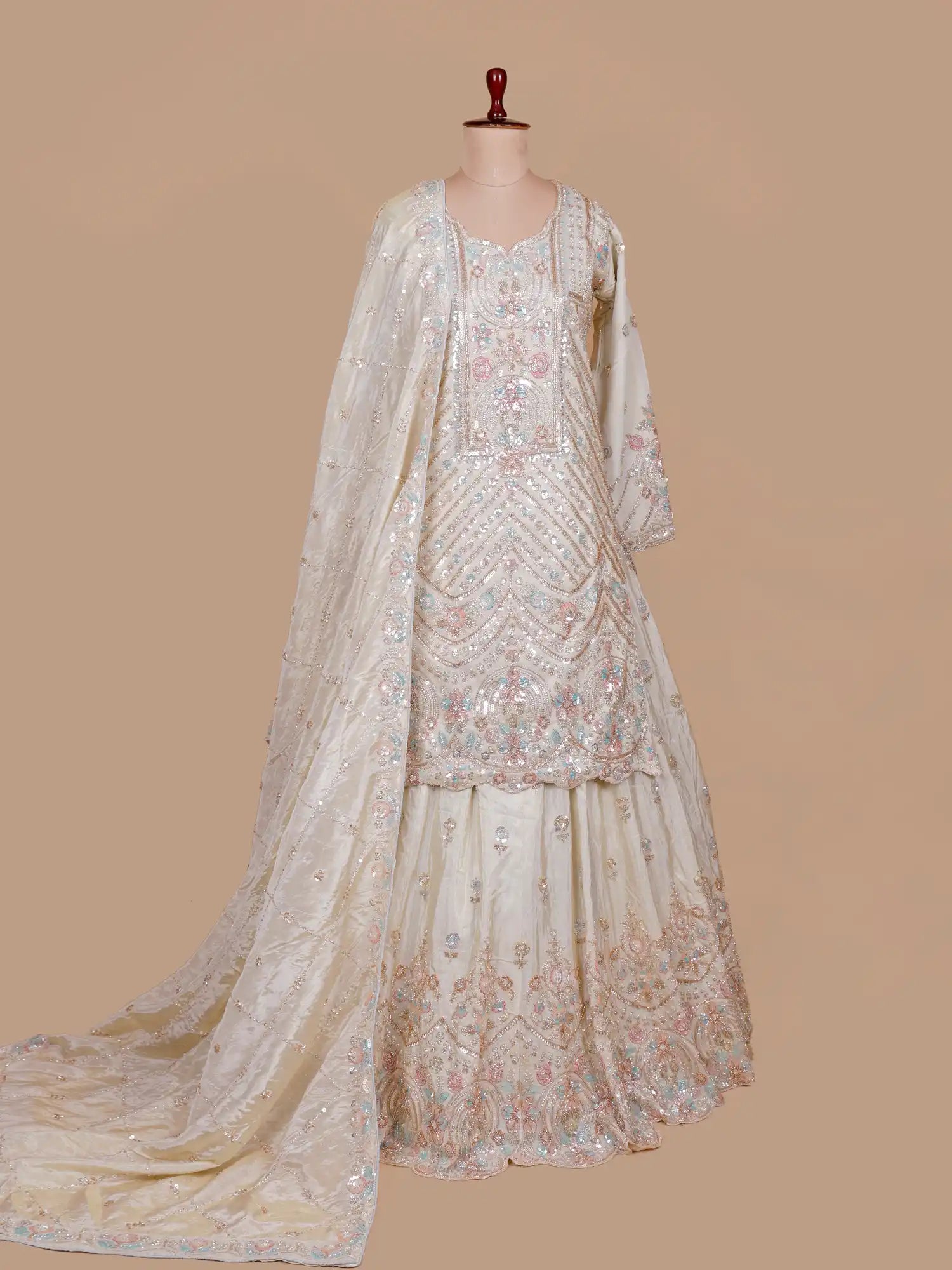 Elegant Off White Organza Farshi Lehenga Choli For Traditional Celebrations