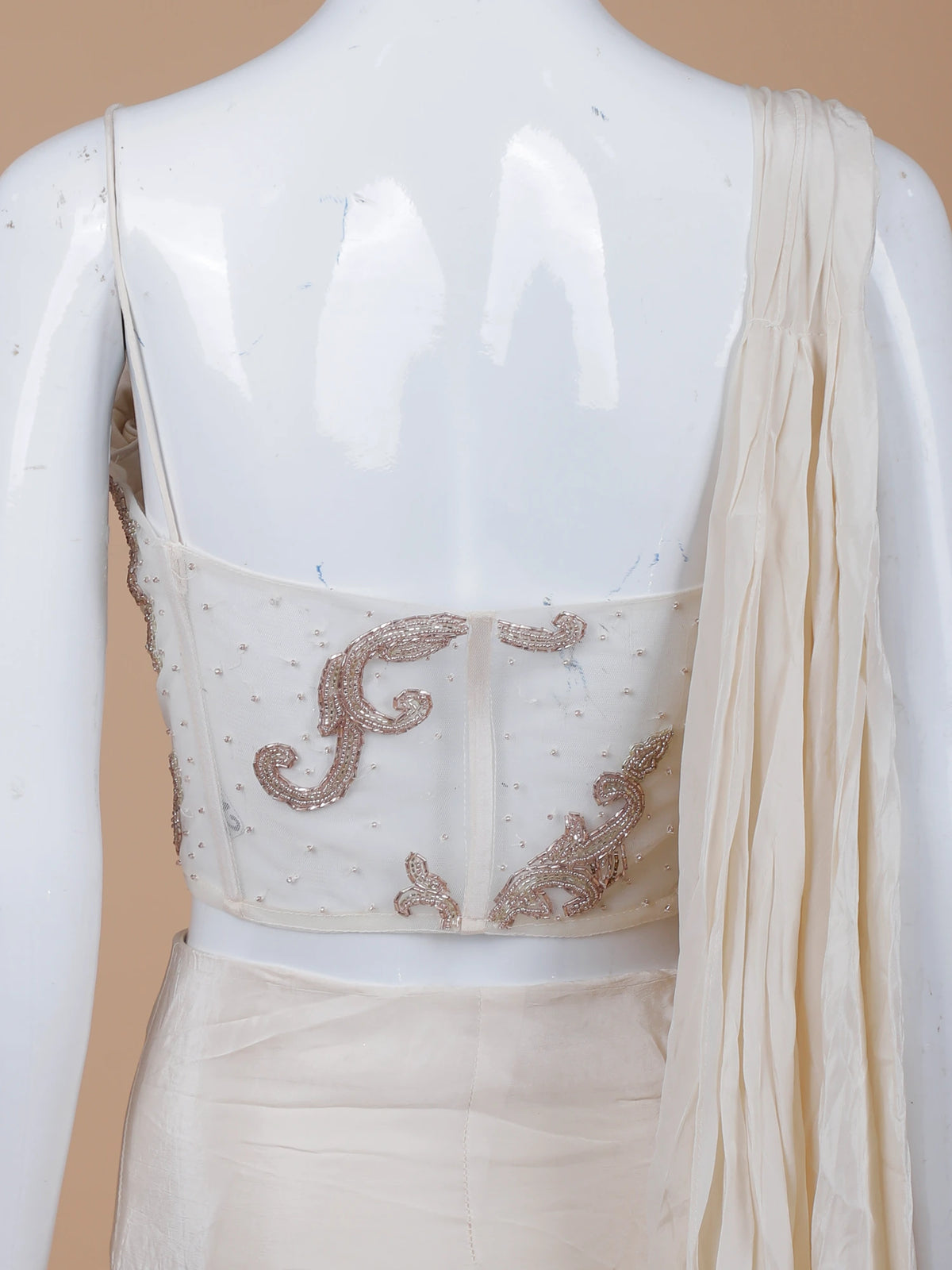 Exclusive Off White Indo Western Saree with Zardozi Style Thread Work