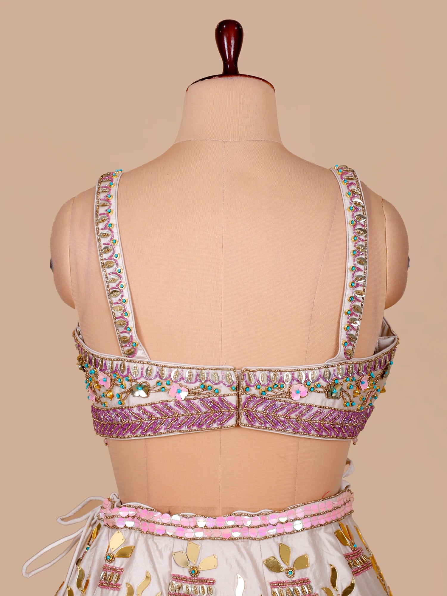 Off White Raw Silk Nazmira Aplique lehenga for women
