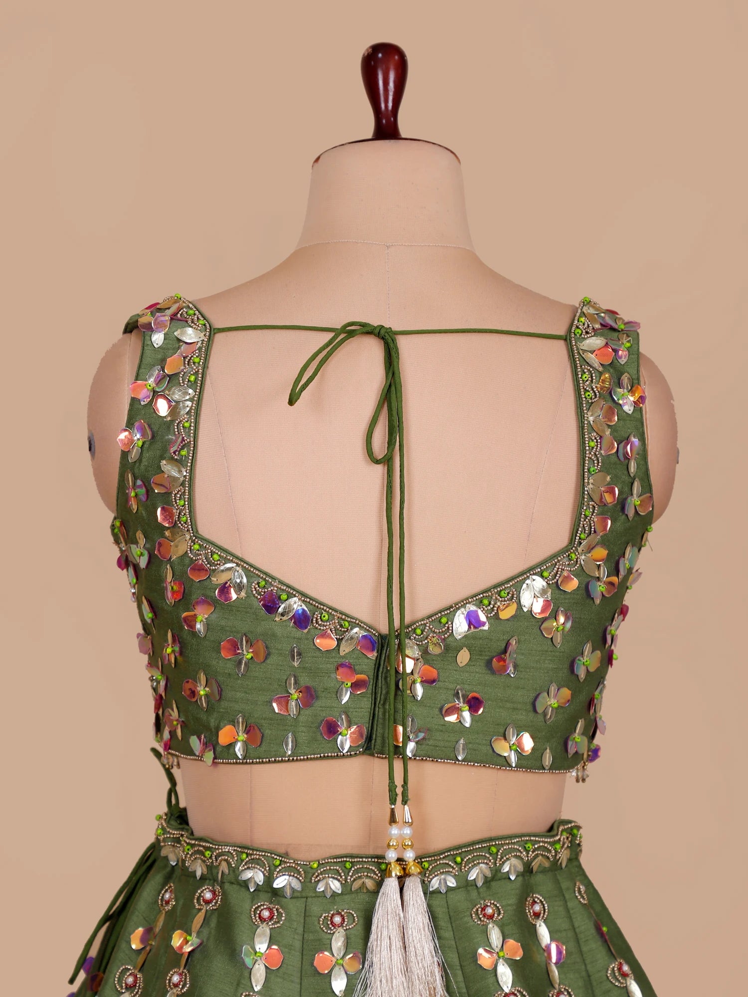 Olive Green Silk Zareen Pearl celebrity inspired lehenga