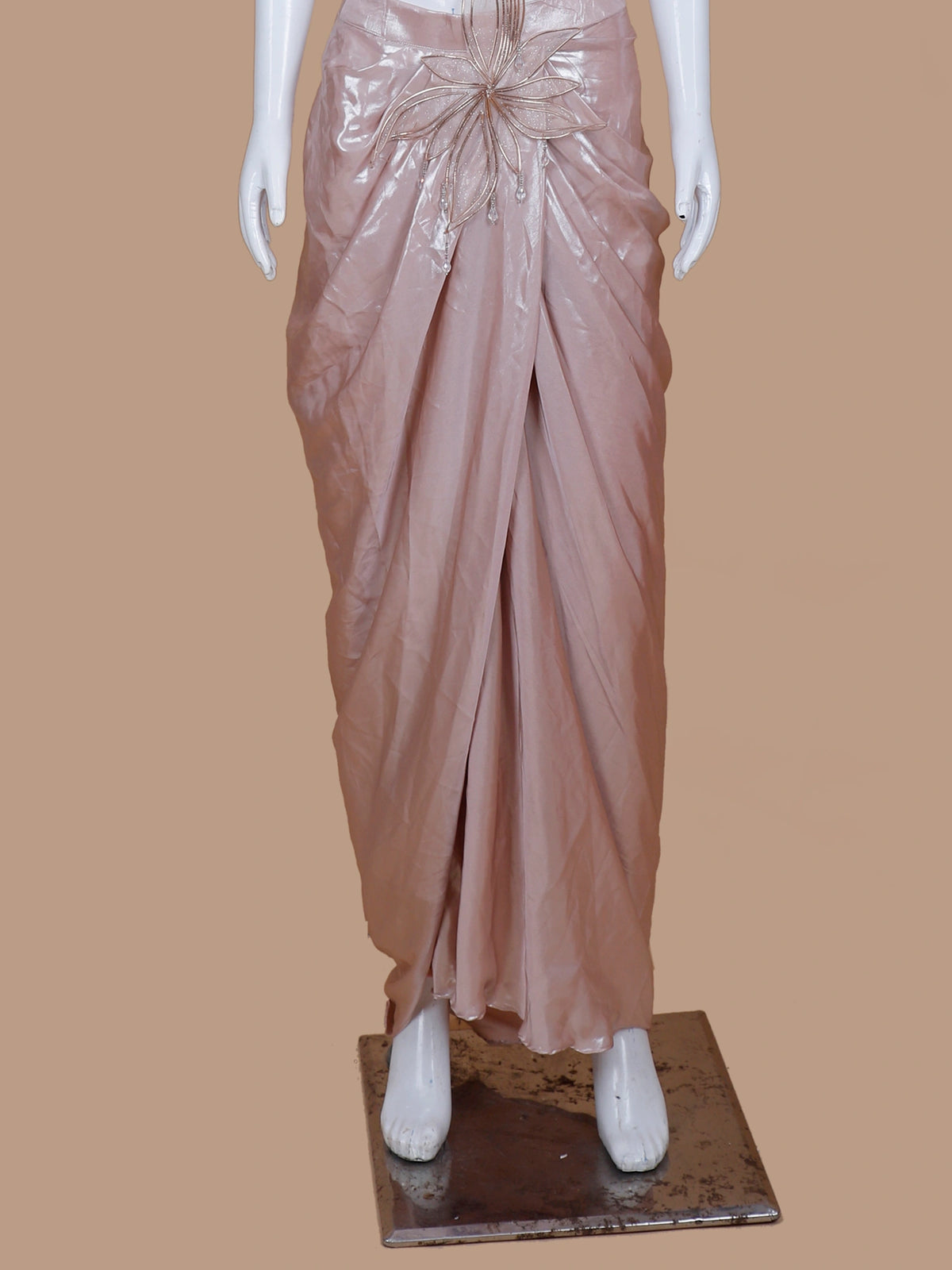 Modern Onion Pink Indo Western Pre Drape Saree with Embellished Leaf Blouse