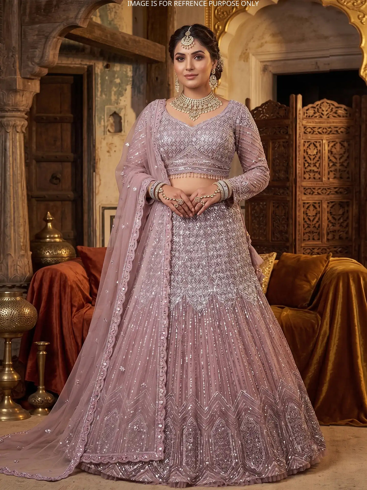 Onion Pink Embellished Mermaid Lehenga With White Pearl Beads And Moti