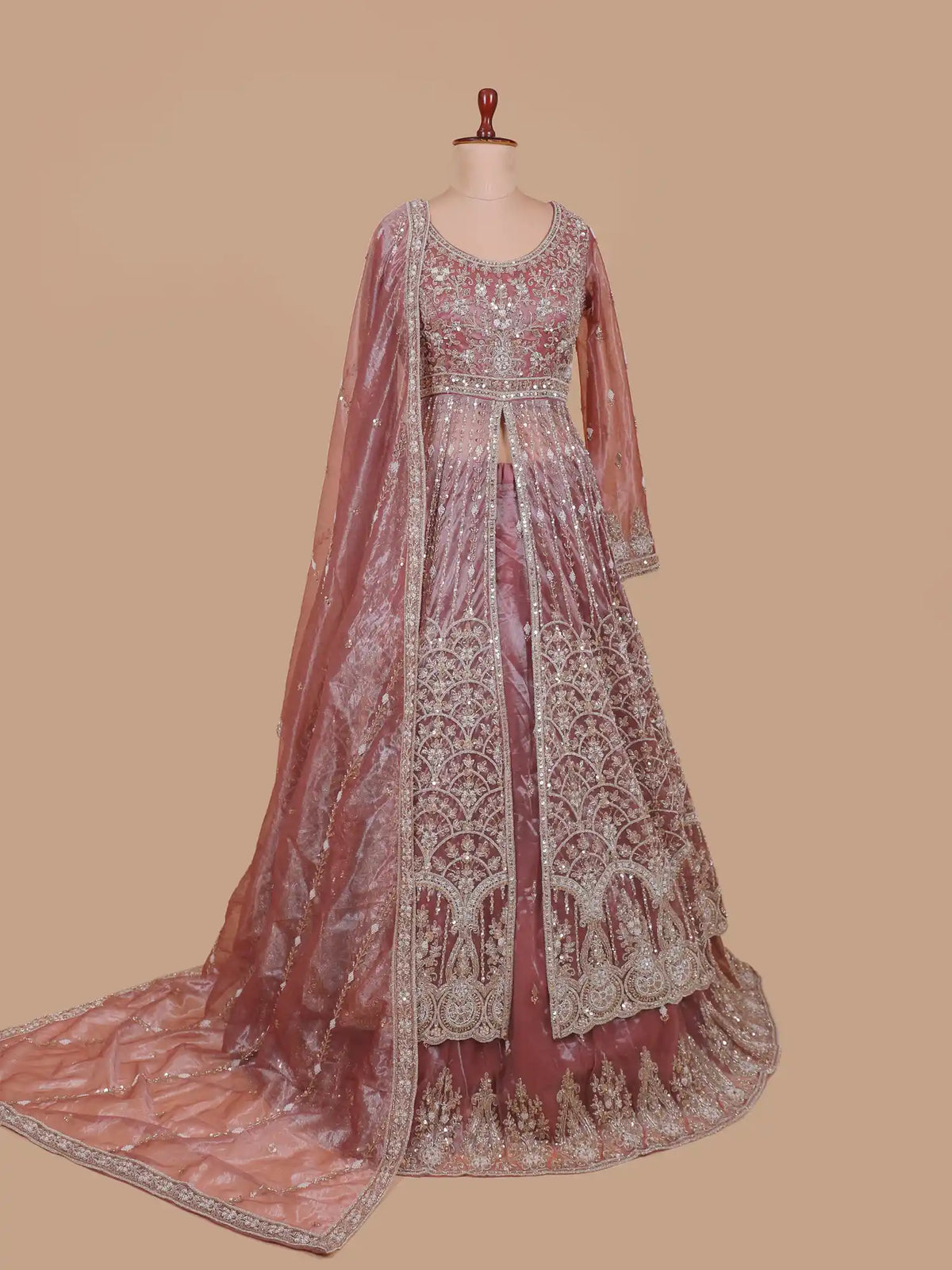 Dreamy Onion Pink Jacket Style Indo Western Lehenga with Sequin Detailing