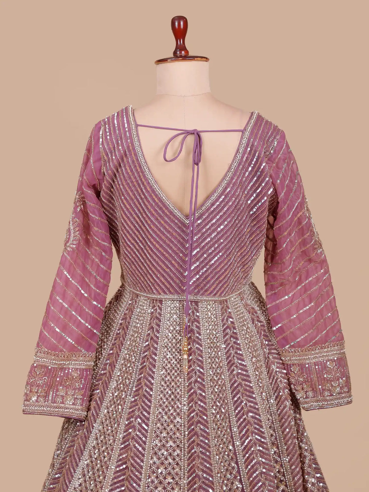 Designer Onion Pink Front Cut Indo Western Lehenga with Pearl Bead Detailing