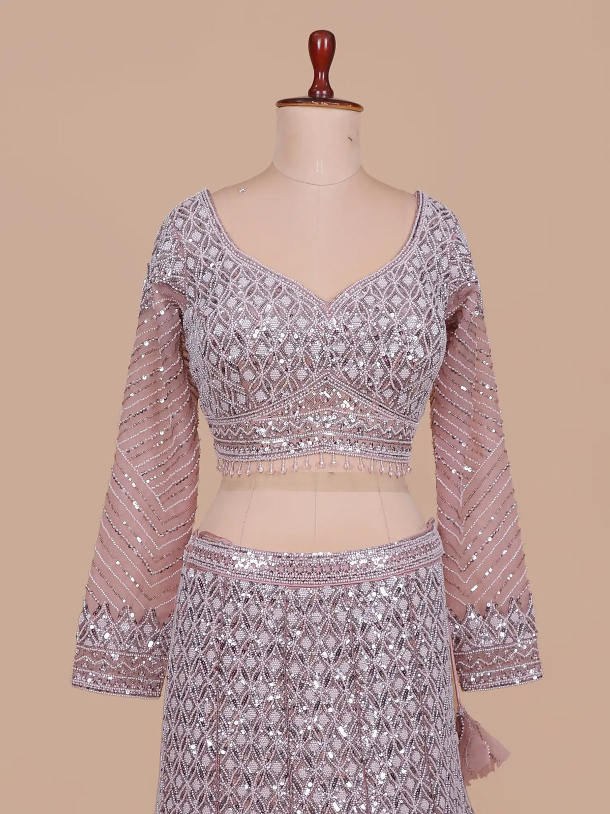 Onion Pink Embellished Mermaid Lehenga With White Pearl Beads And Moti