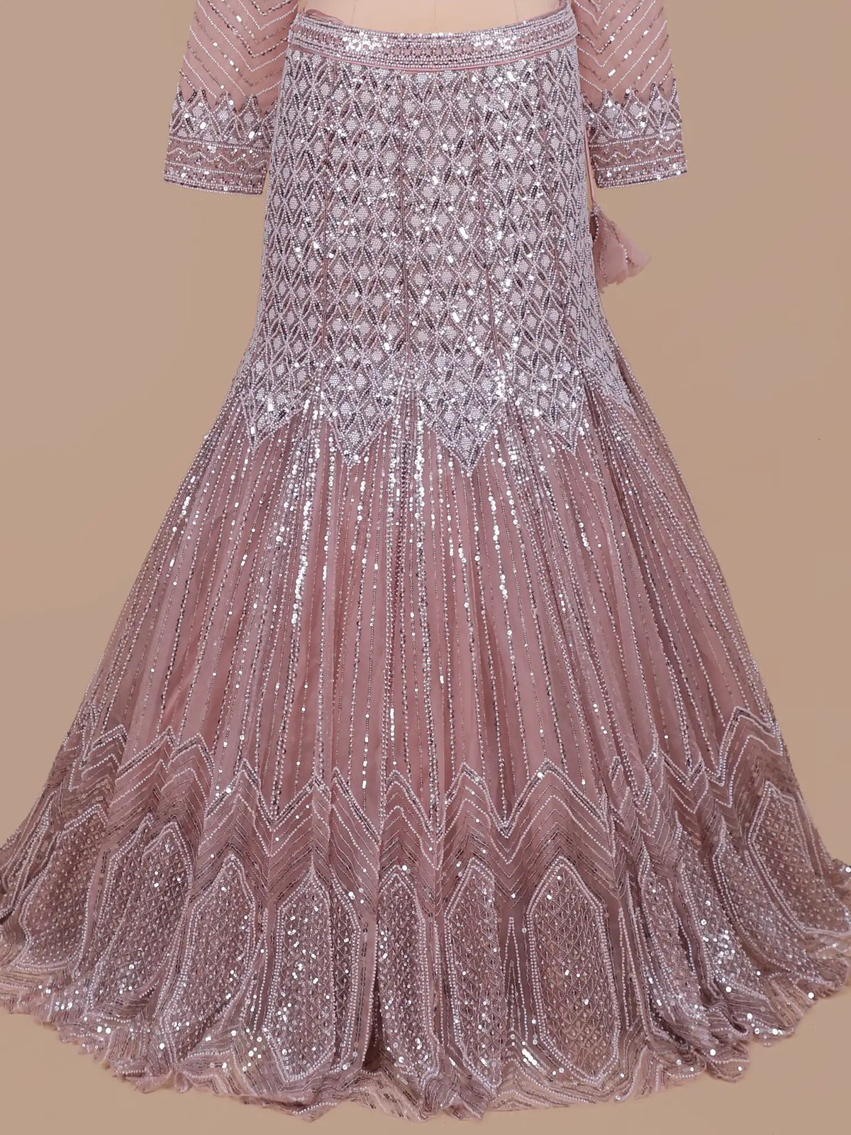 Onion Pink Embellished Mermaid Lehenga With White Pearl Beads And Moti