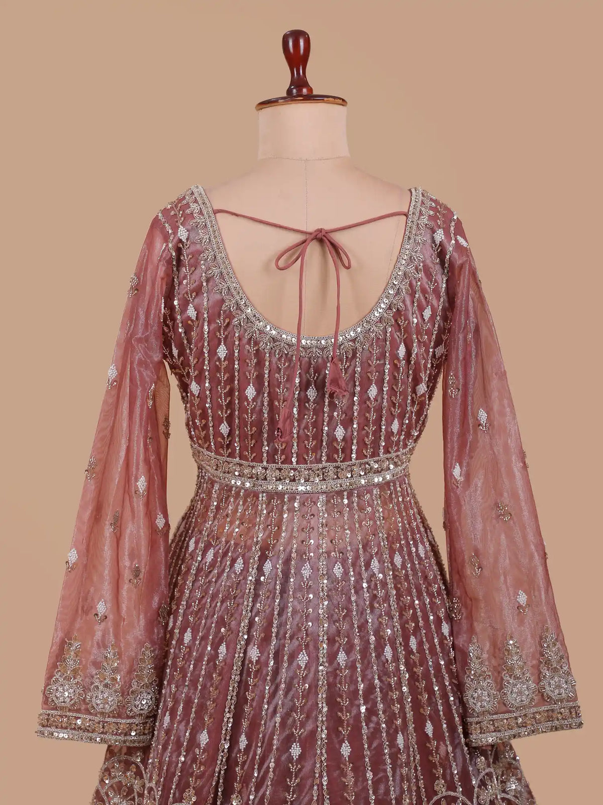 Dreamy Onion Pink Jacket Style Indo Western Lehenga with Sequin Detailing