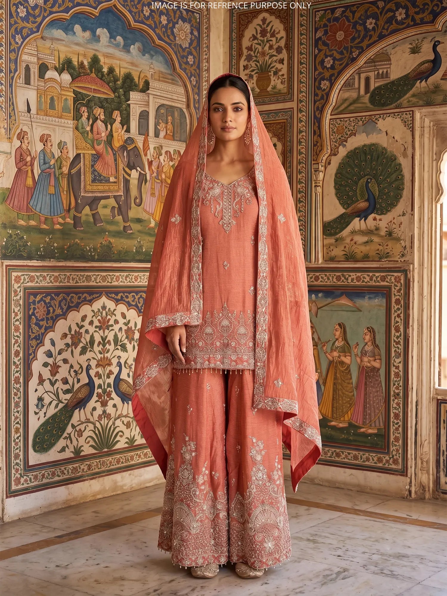 Own Dark Peach Shimmer Silk Palazzo Suit In Designer Threadwork