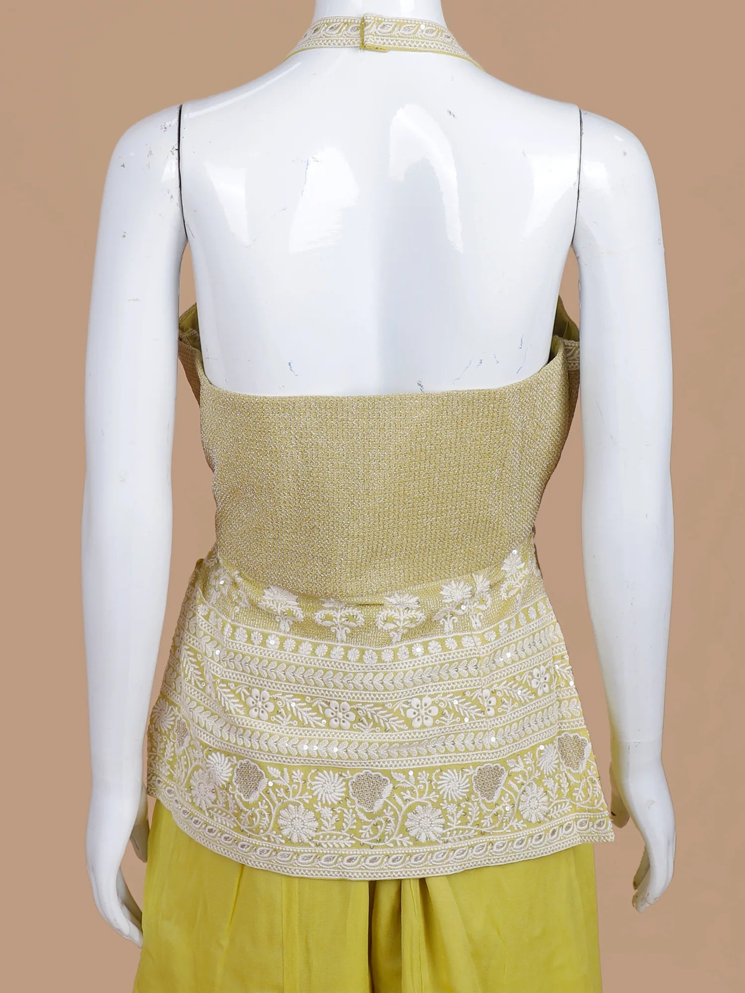 Order Lemon Organza Indo Western Palazzo Suit Featuring Unique Upper Style