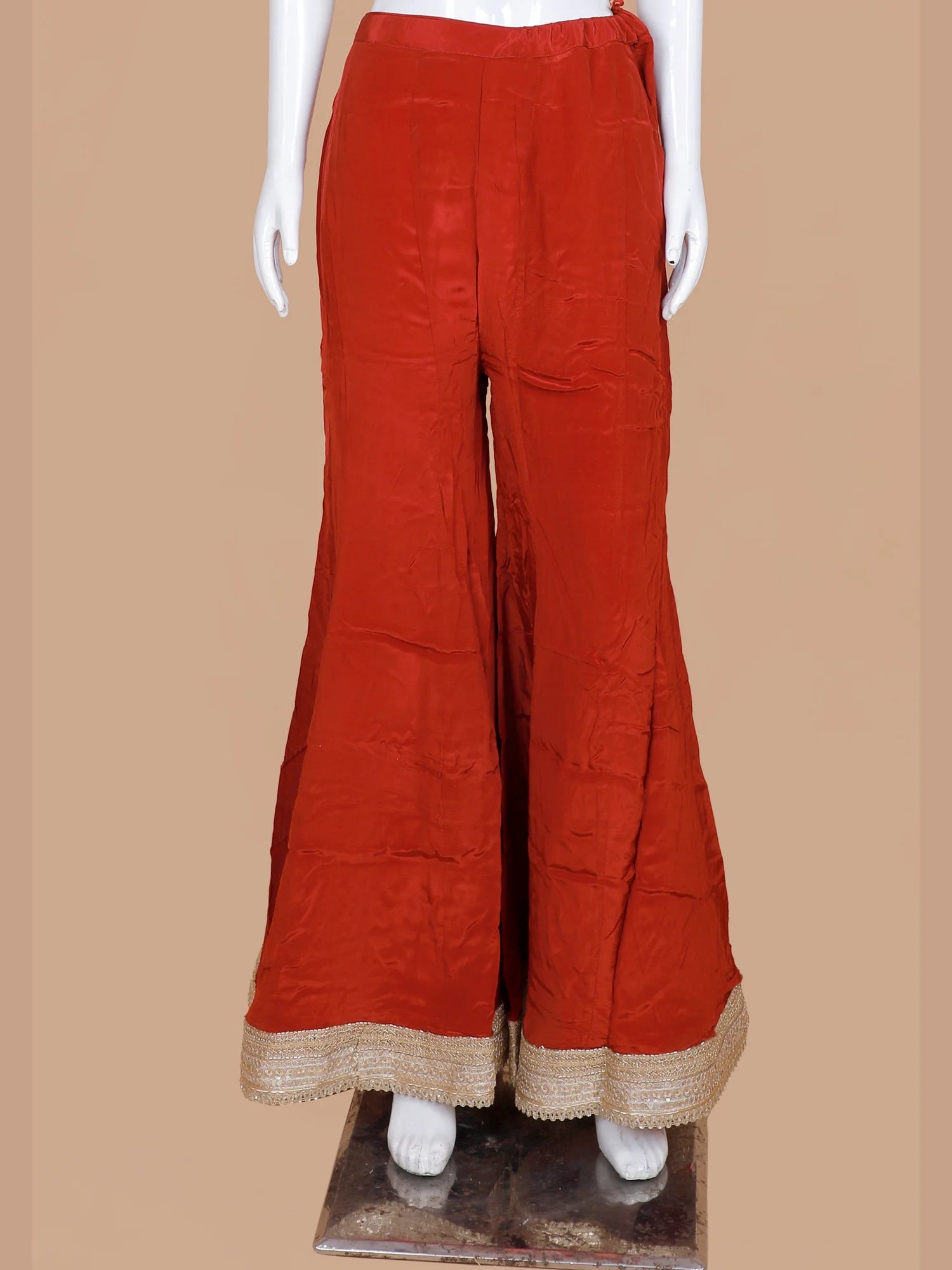 Pick Rust Red Chinon Designer Indo Western Palazzo Suit With Choker Dupatta