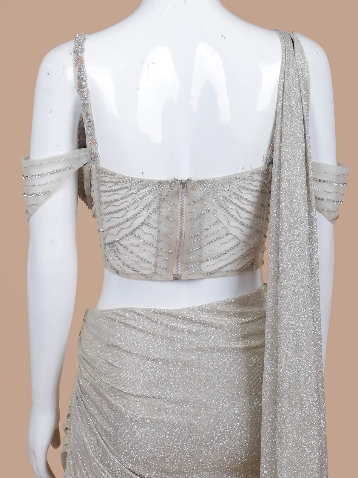 Glamorous Pale Champagne Indo Western Outfit with Crystal Waist Detail