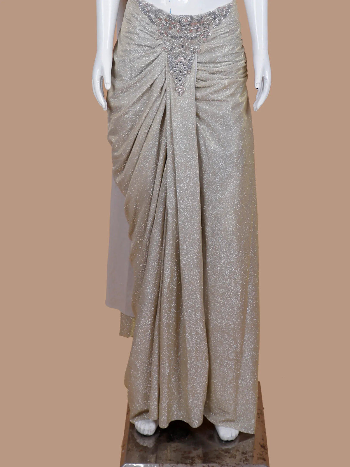 Glamorous Pale Champagne Indo Western Outfit with Crystal Waist Detail