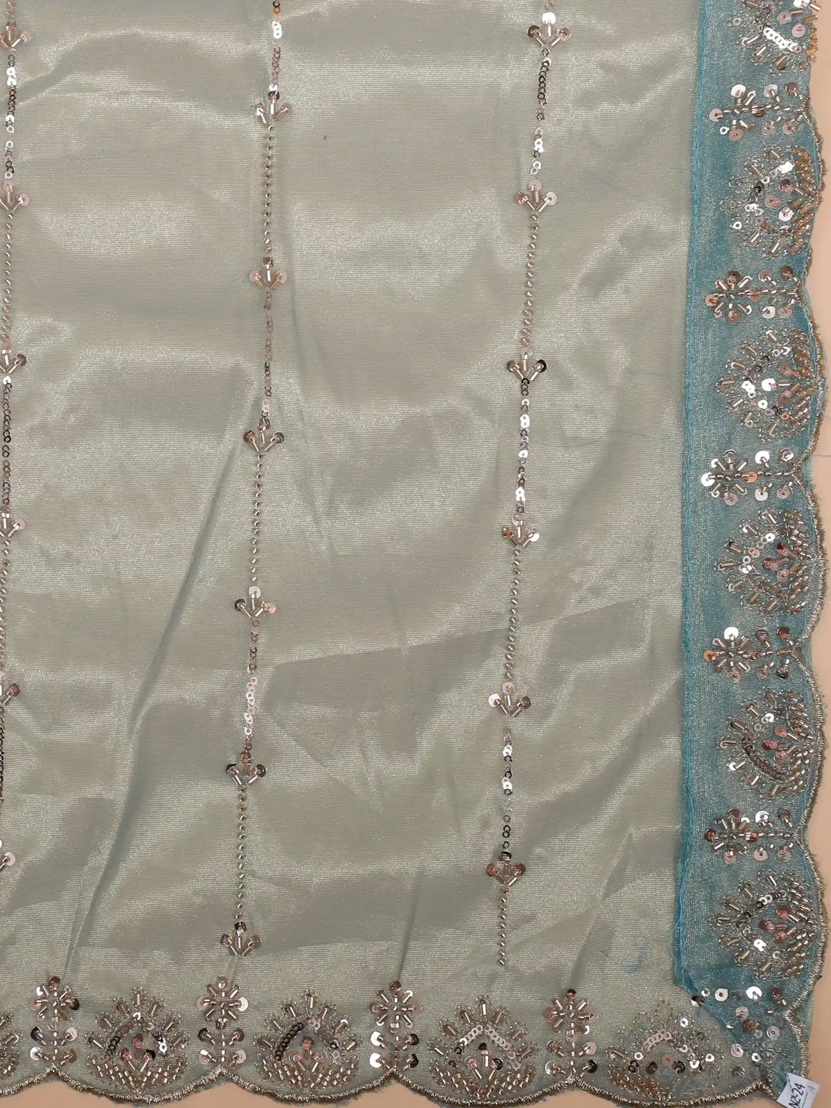 Glamorous Peacock Blue Shimmer Organza Unstitched Lehenga with Sequin Work