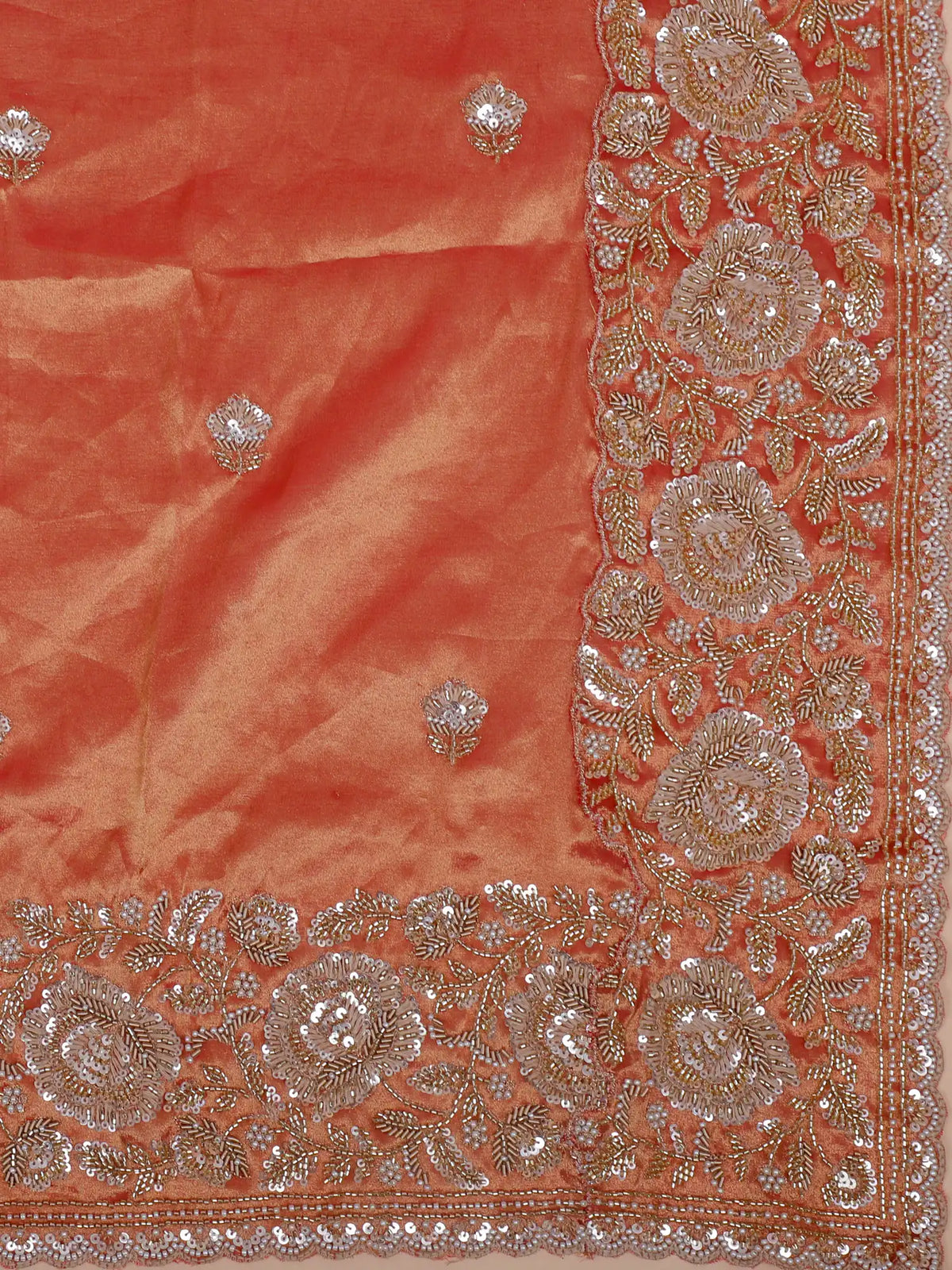 Rust Orange Shimmer Silk Lehenga Choli with Pearl Work