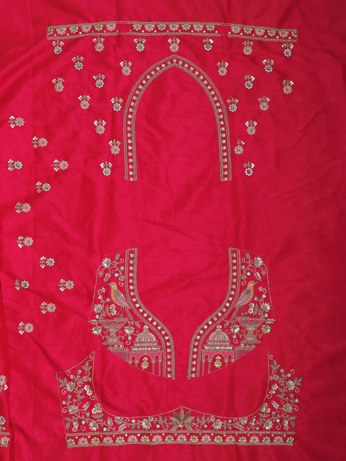 Rani Pink Silk Lehenga Featuring Bride Groom and Royal Palace Embroidery