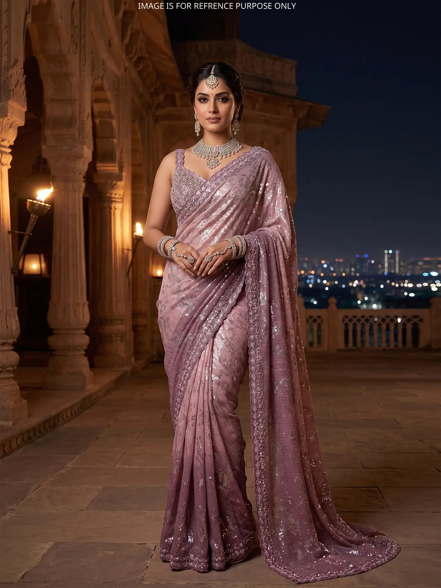 Pink Magenta Signature Glam Georgette Designer Saree