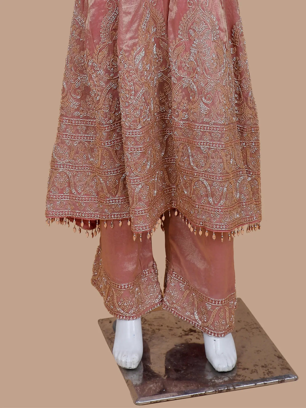 Buy Blush Pink Shimmer Silk Long Suit with Heavy Beaded Embroidery