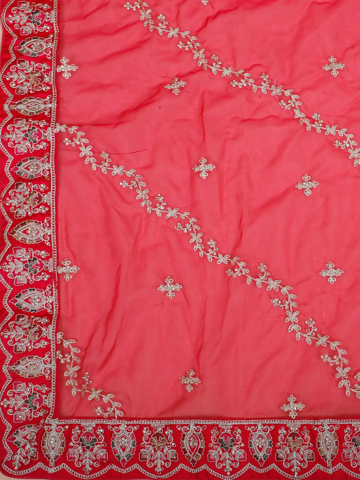 Rani Pink Silk Wedding Couture Lehenga with Palace Arch and Floral Detailing