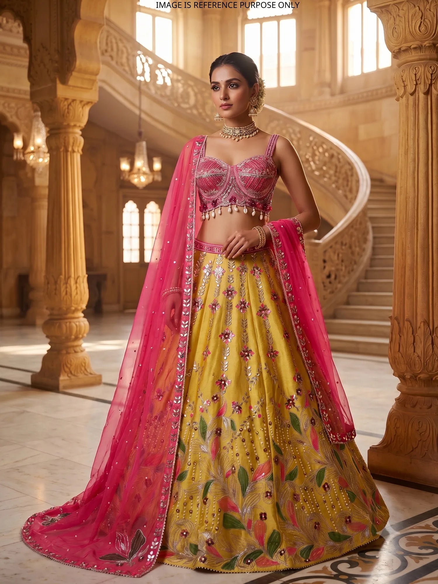 Pink Yellow PDP Inspired Silk Lehenga With Luxe Finish