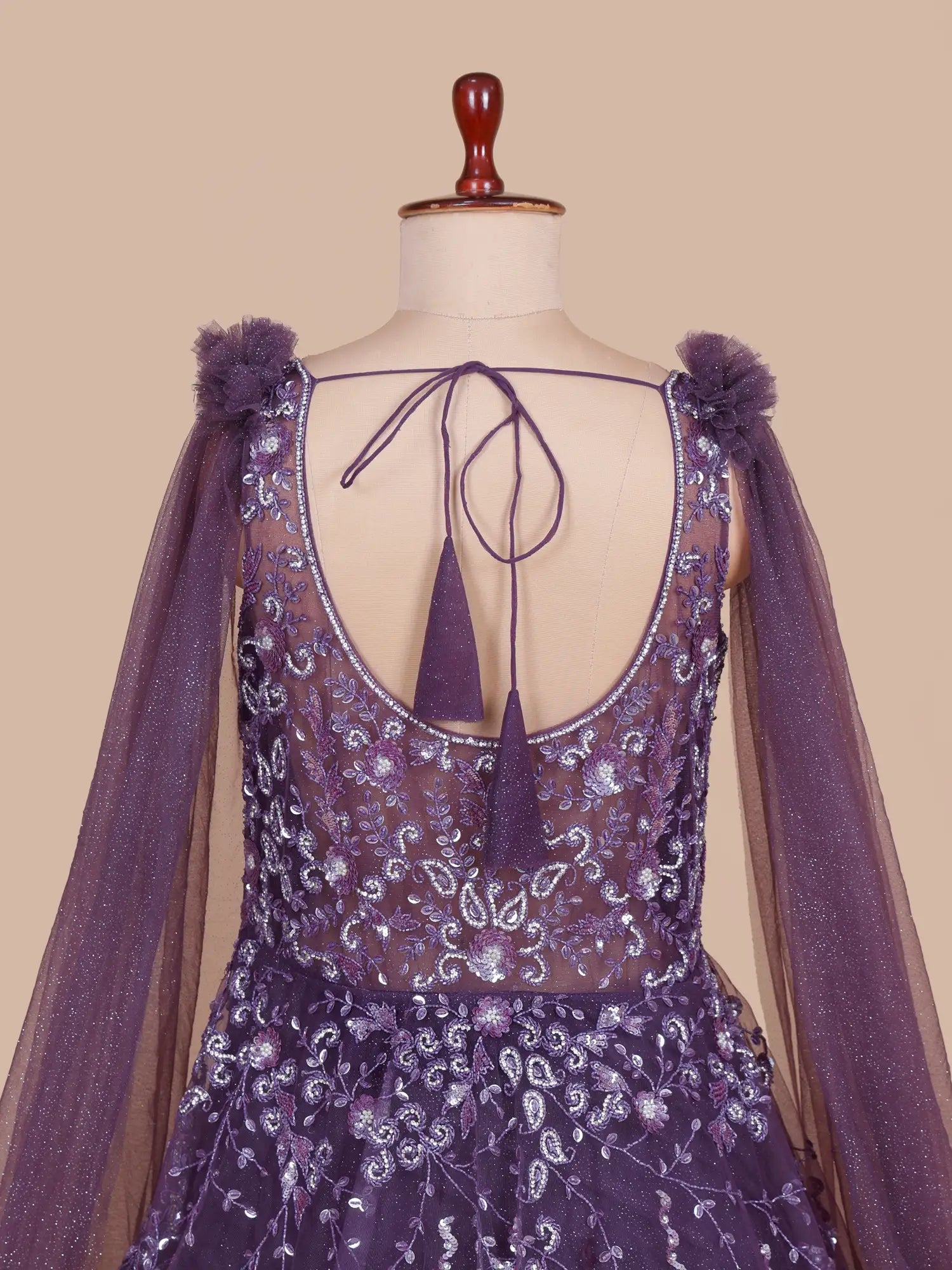Purple Long Designer Gown Highlighting Pearl Diamond Work