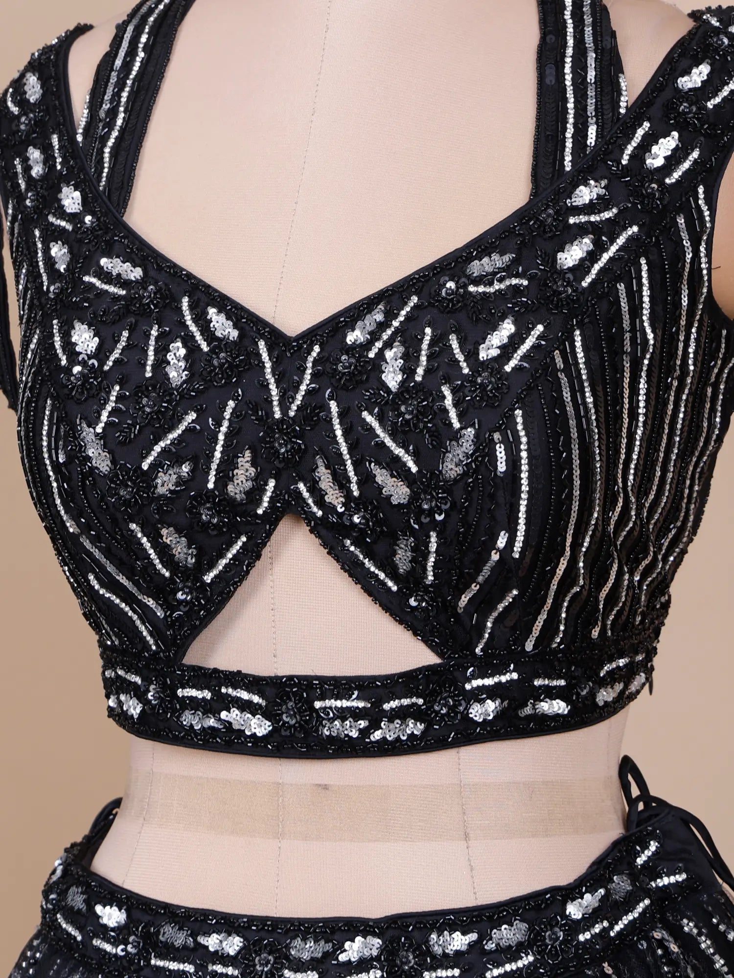 Shop Black Net Designer Lehenga With Petite Round Flare and Sequin Work