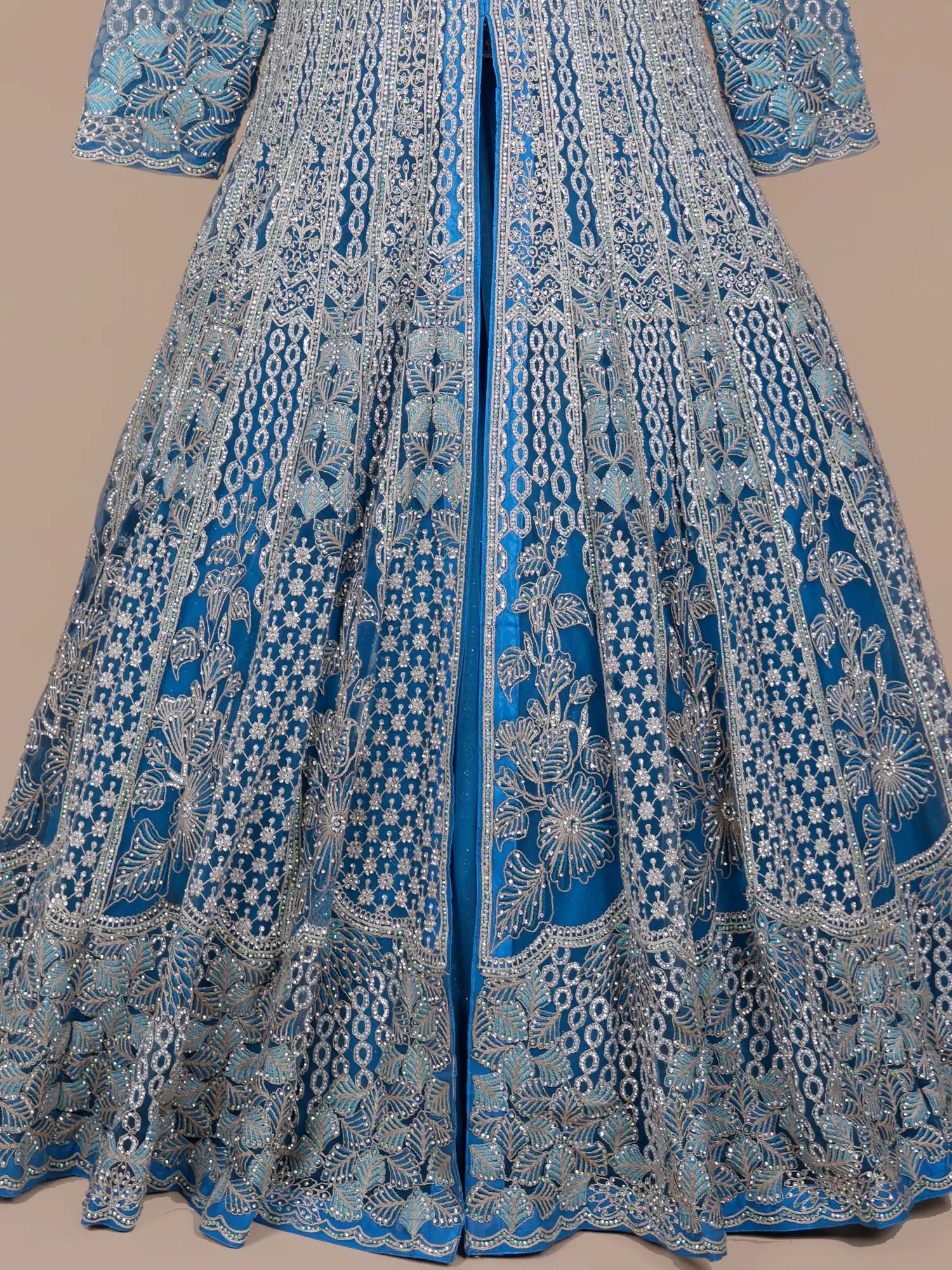 Shop Lavish Blue Indo Western Lehenga With Rich Handwork