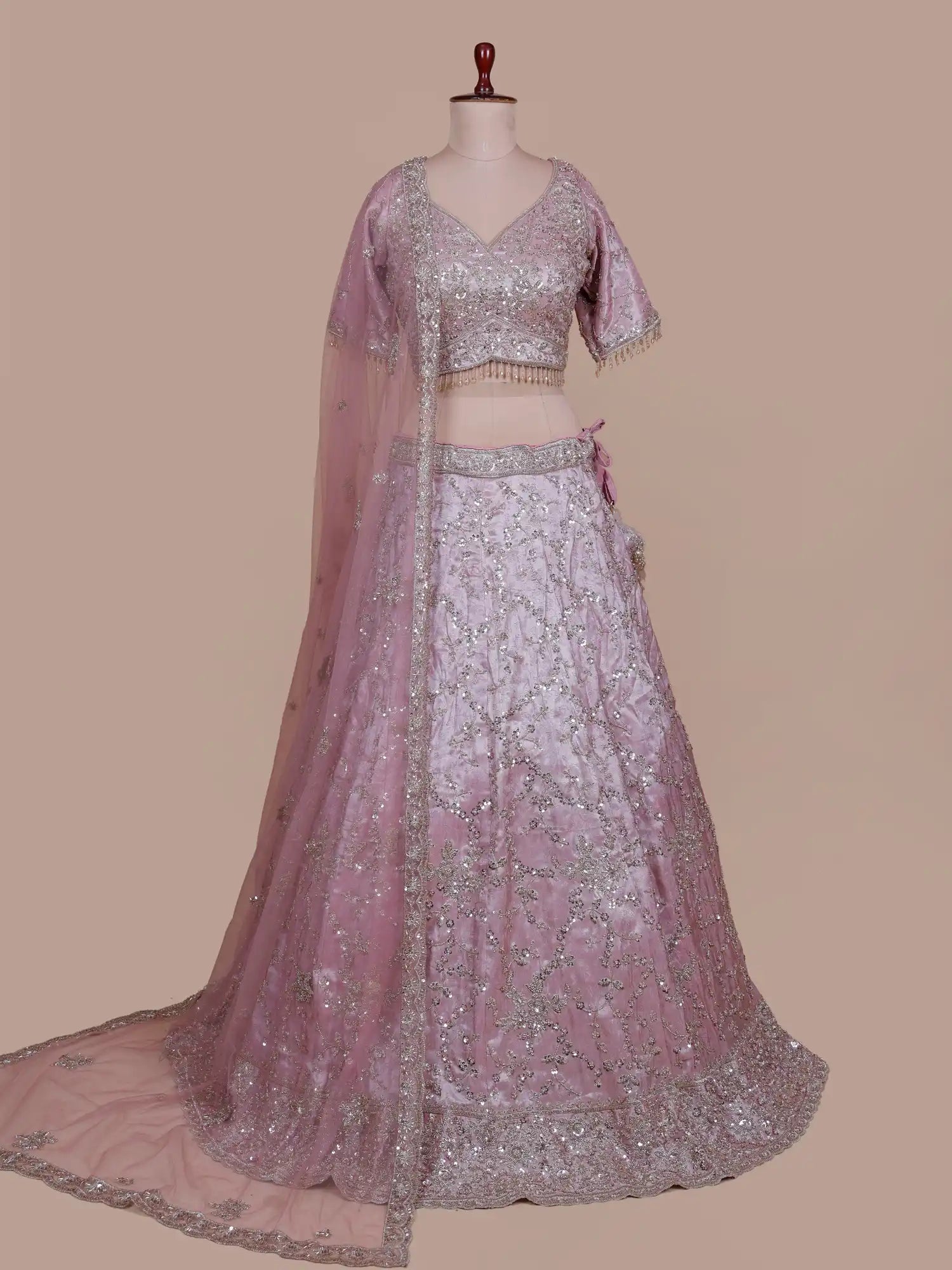 Get Onion Pink Celebration Lehenga Choli In Organza With Refined Beadwork